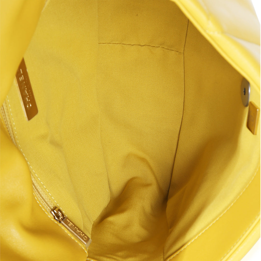 Yellow Quilted Lambskin Large Chanel 19 Flap Bag