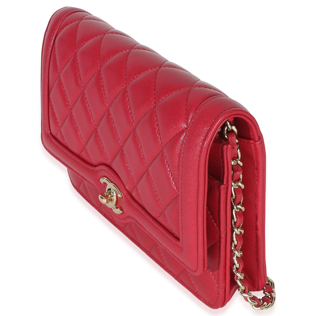 Red Quilted Lambskin Hold The Line CC Wallet On Chain