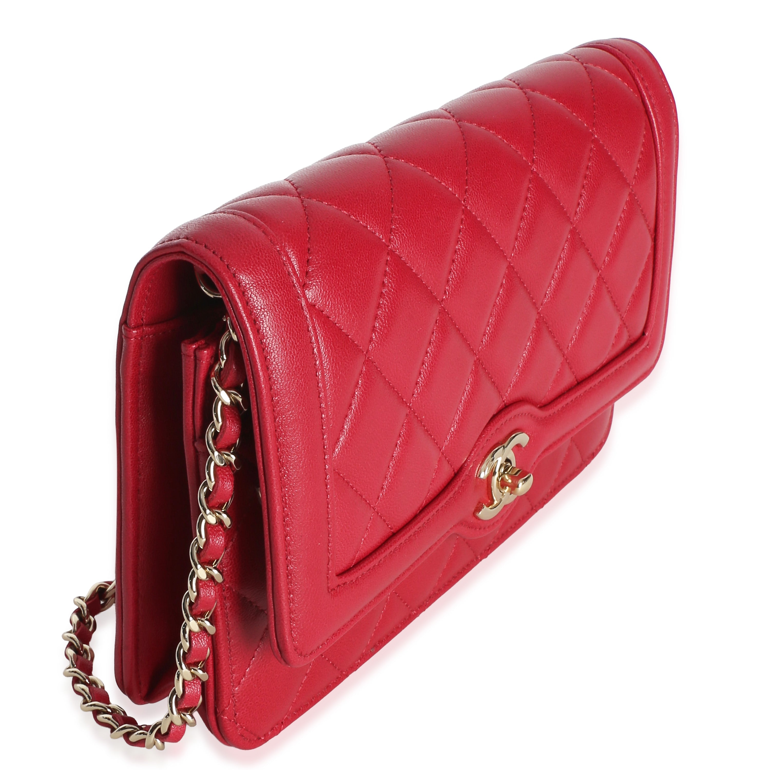 Red Quilted Lambskin Hold The Line CC Wallet On Chain