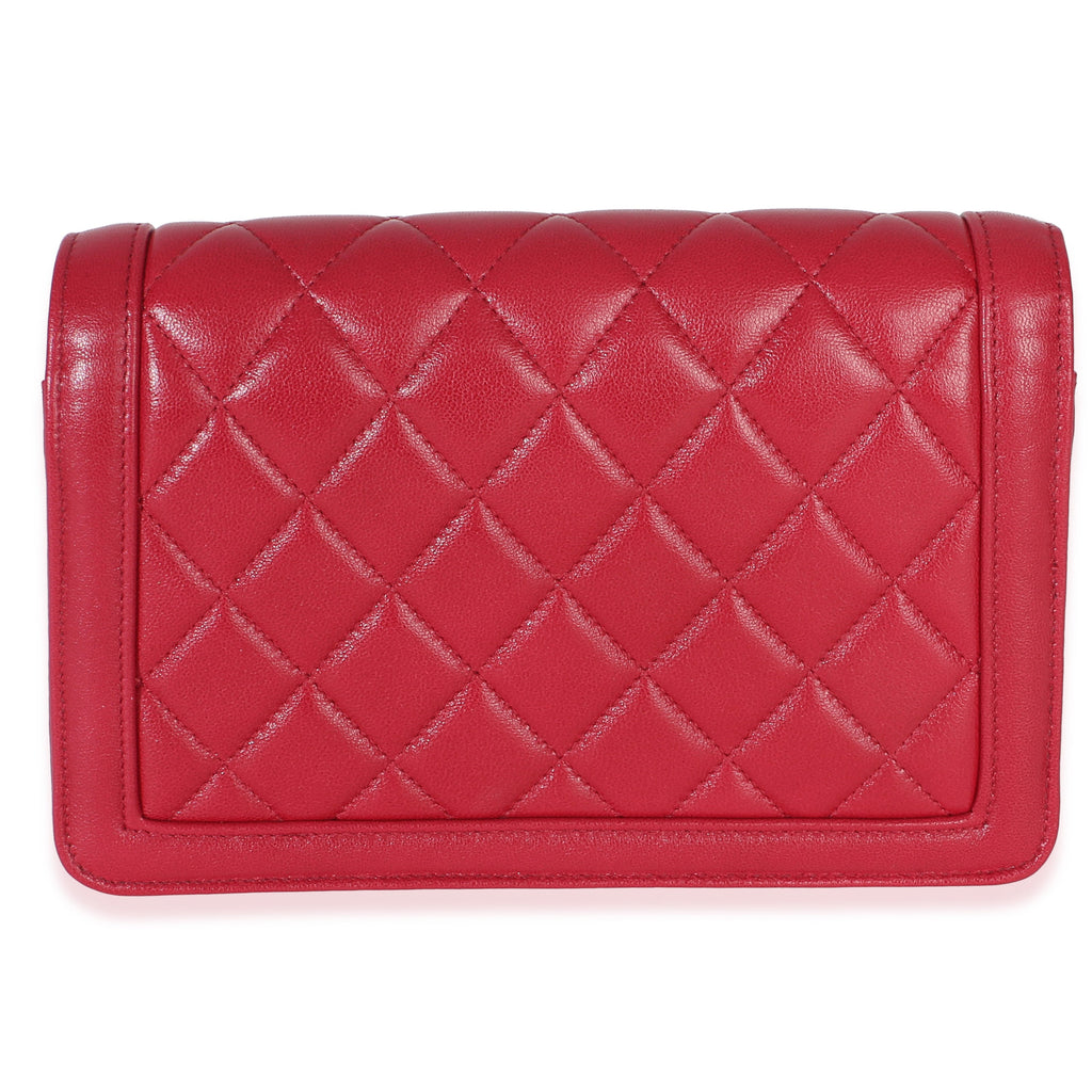 Red Quilted Lambskin Hold The Line CC Wallet On Chain