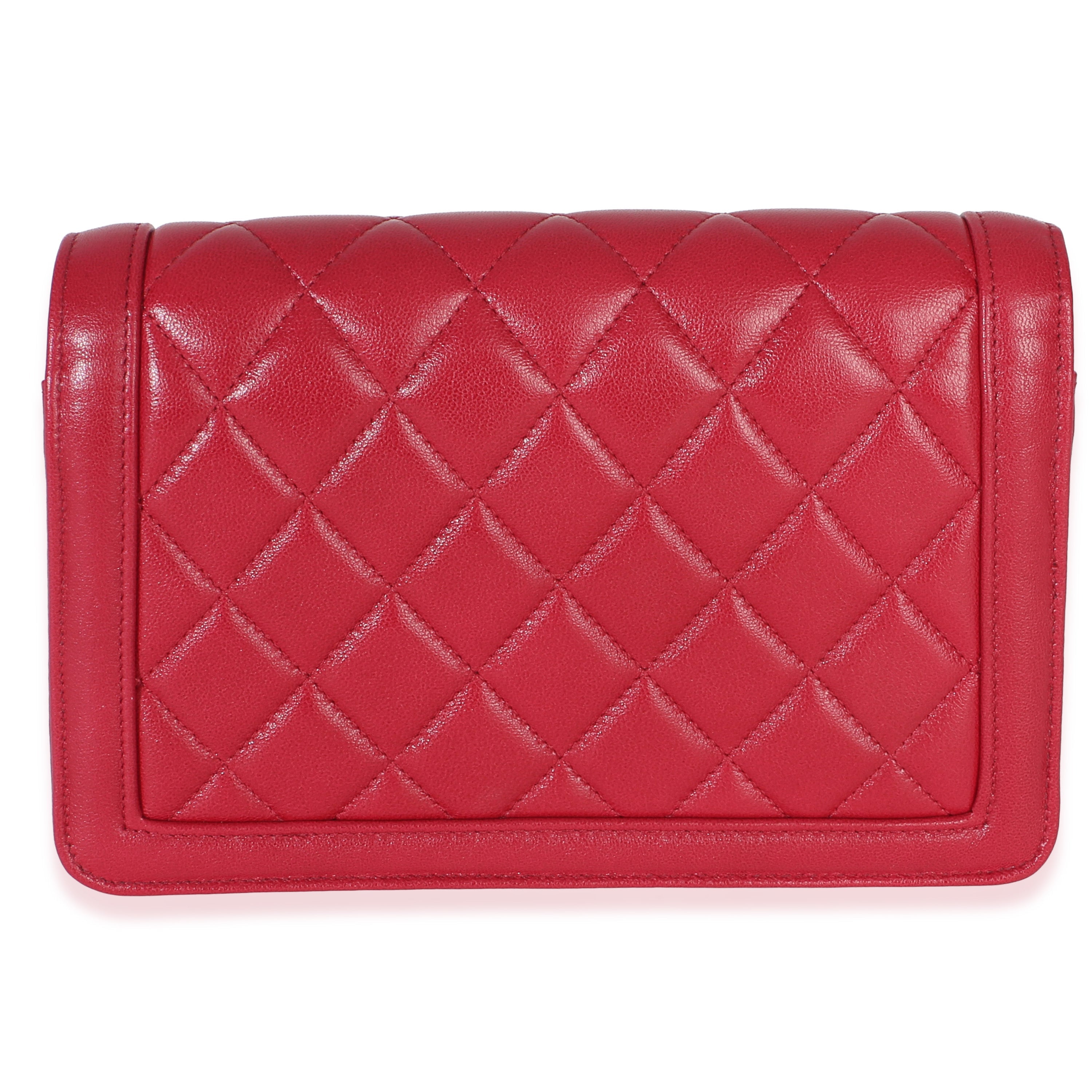 Red Quilted Lambskin Hold The Line CC Wallet On Chain