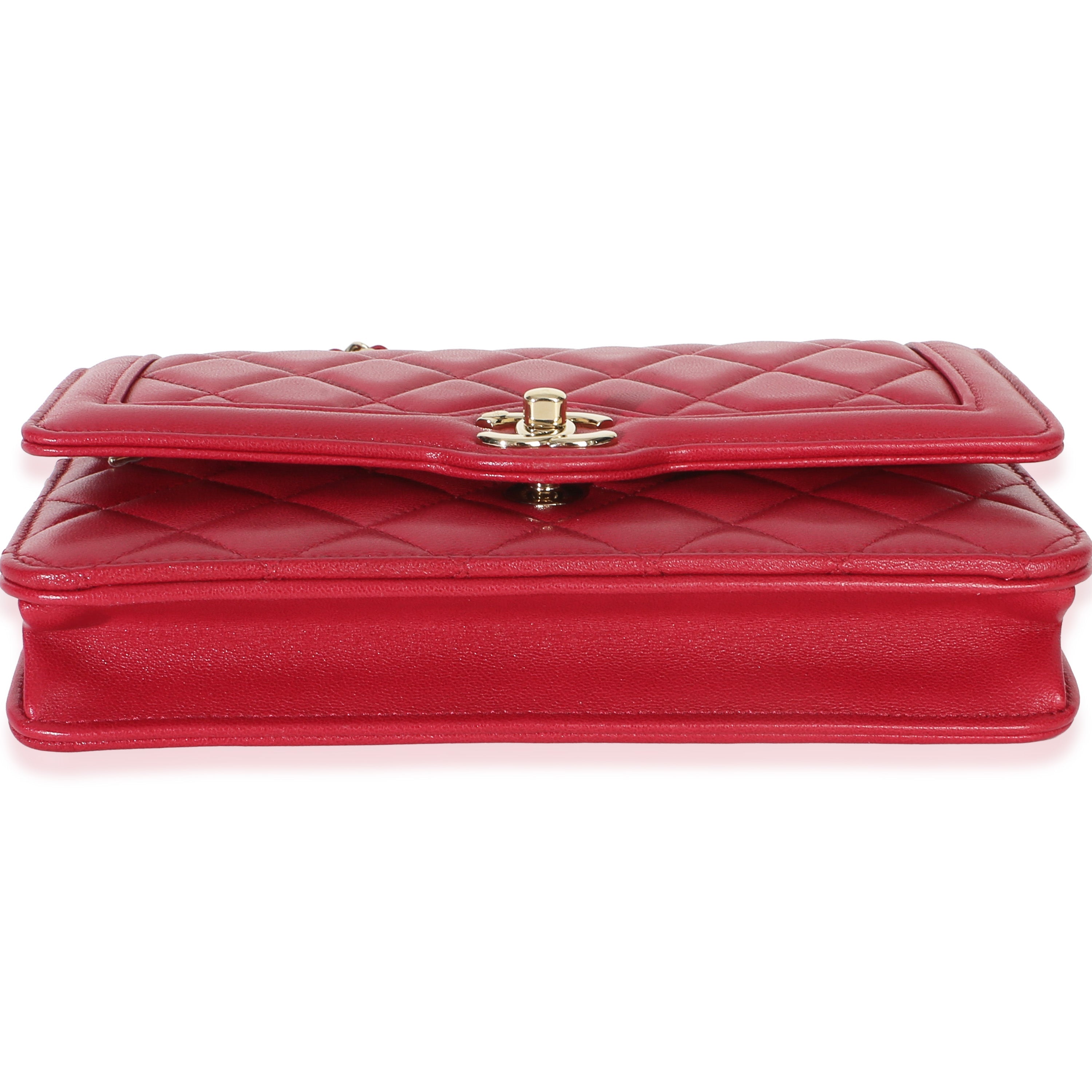 Red Quilted Lambskin Hold The Line CC Wallet On Chain