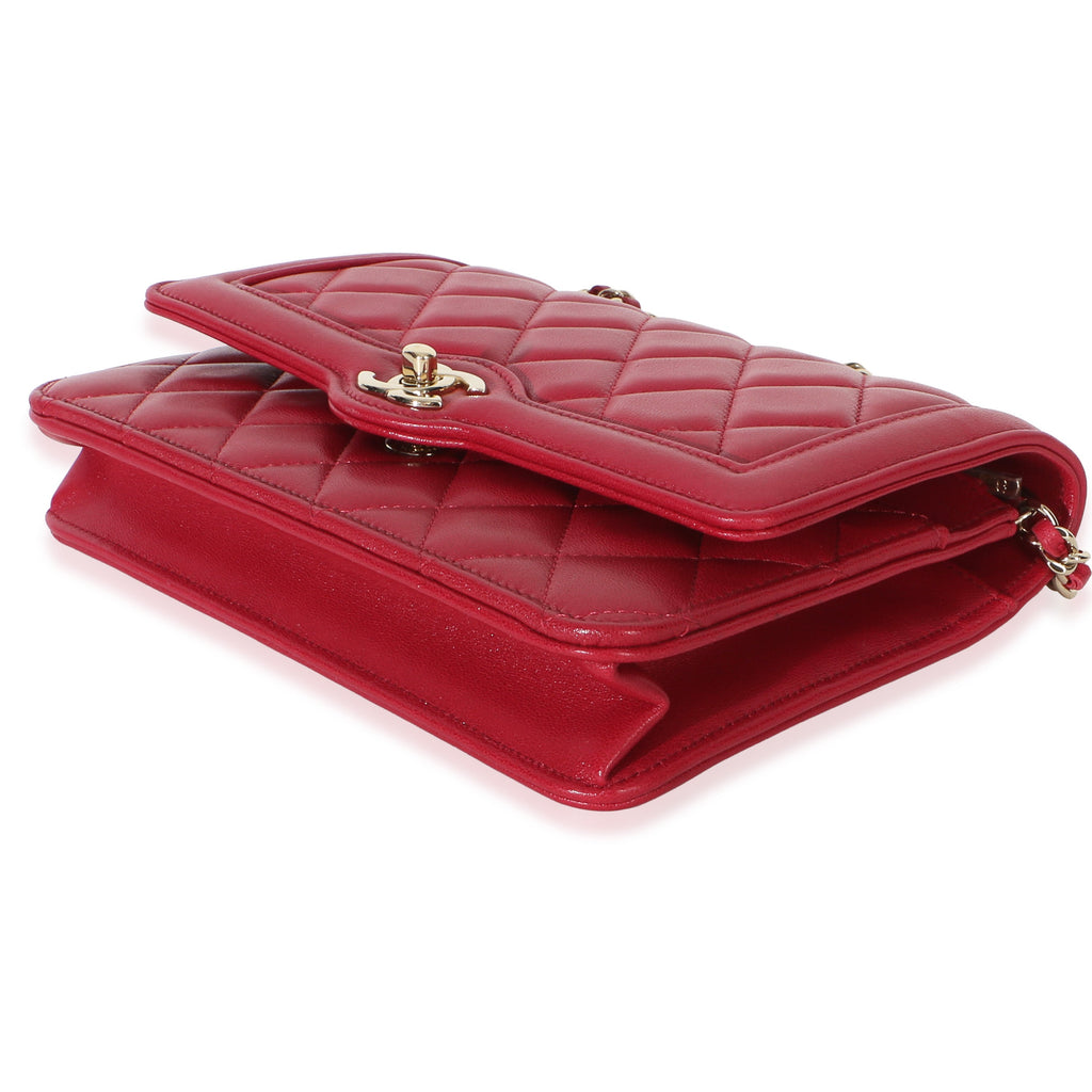 Red Quilted Lambskin Hold The Line CC Wallet On Chain