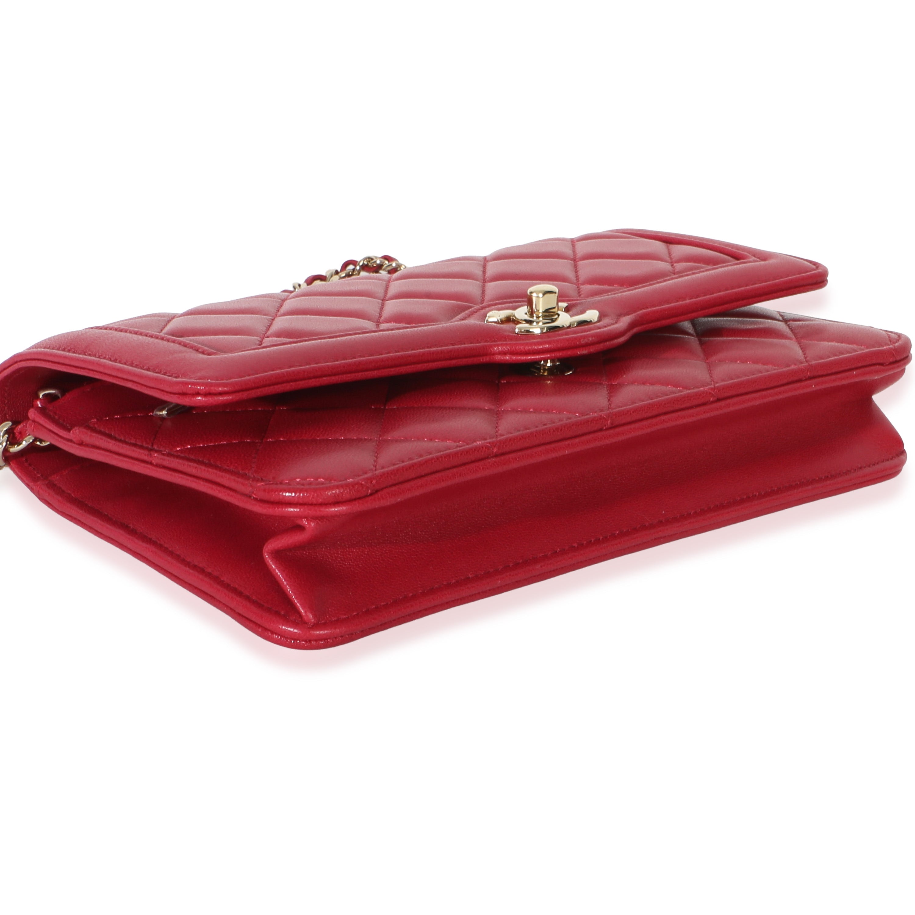 Red Quilted Lambskin Hold The Line CC Wallet On Chain