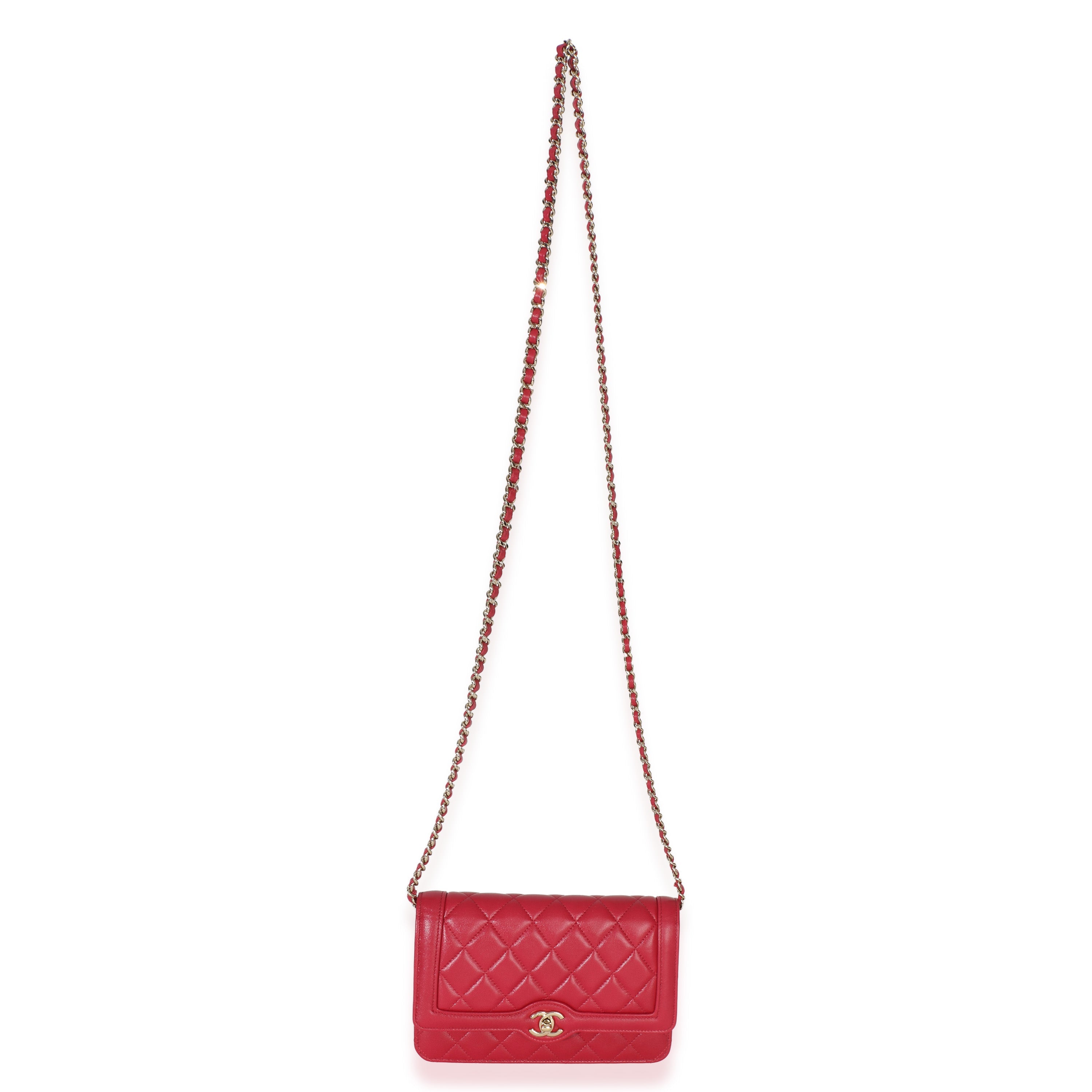 Red Quilted Lambskin Hold The Line CC Wallet On Chain