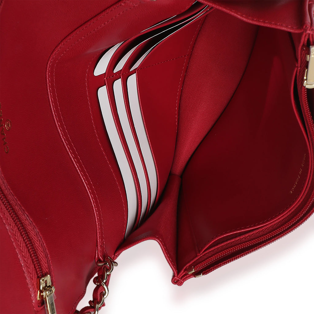 Red Quilted Lambskin Hold The Line CC Wallet On Chain