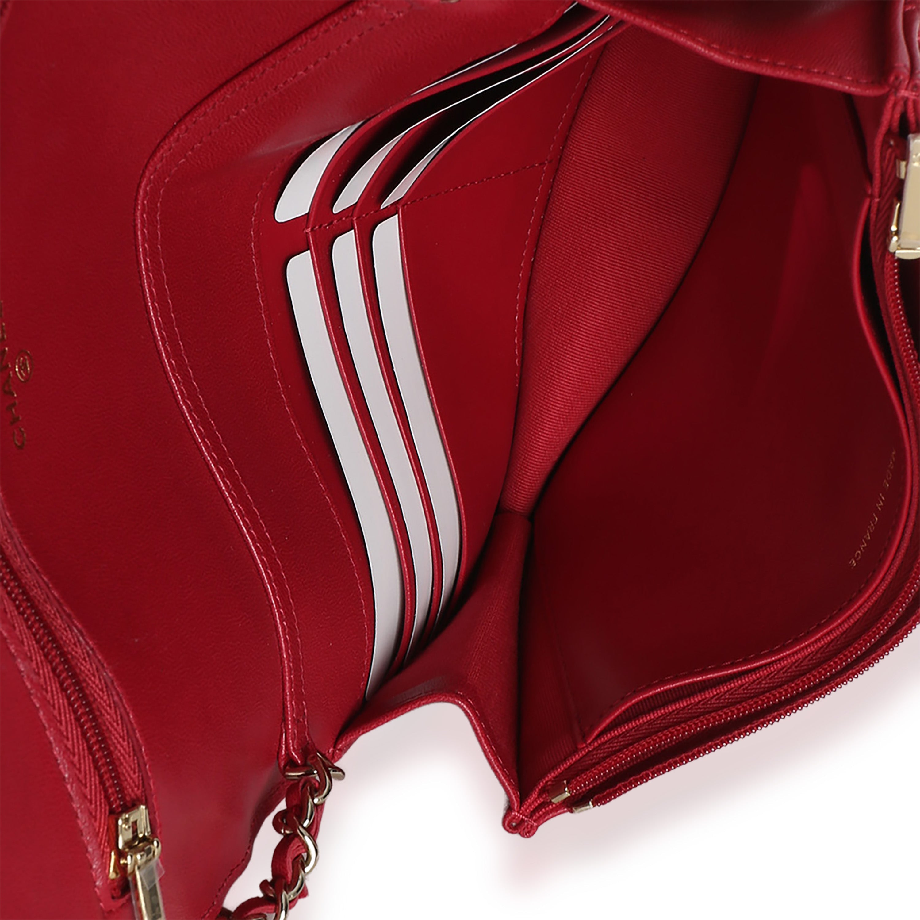 Red Quilted Lambskin Hold The Line CC Wallet On Chain