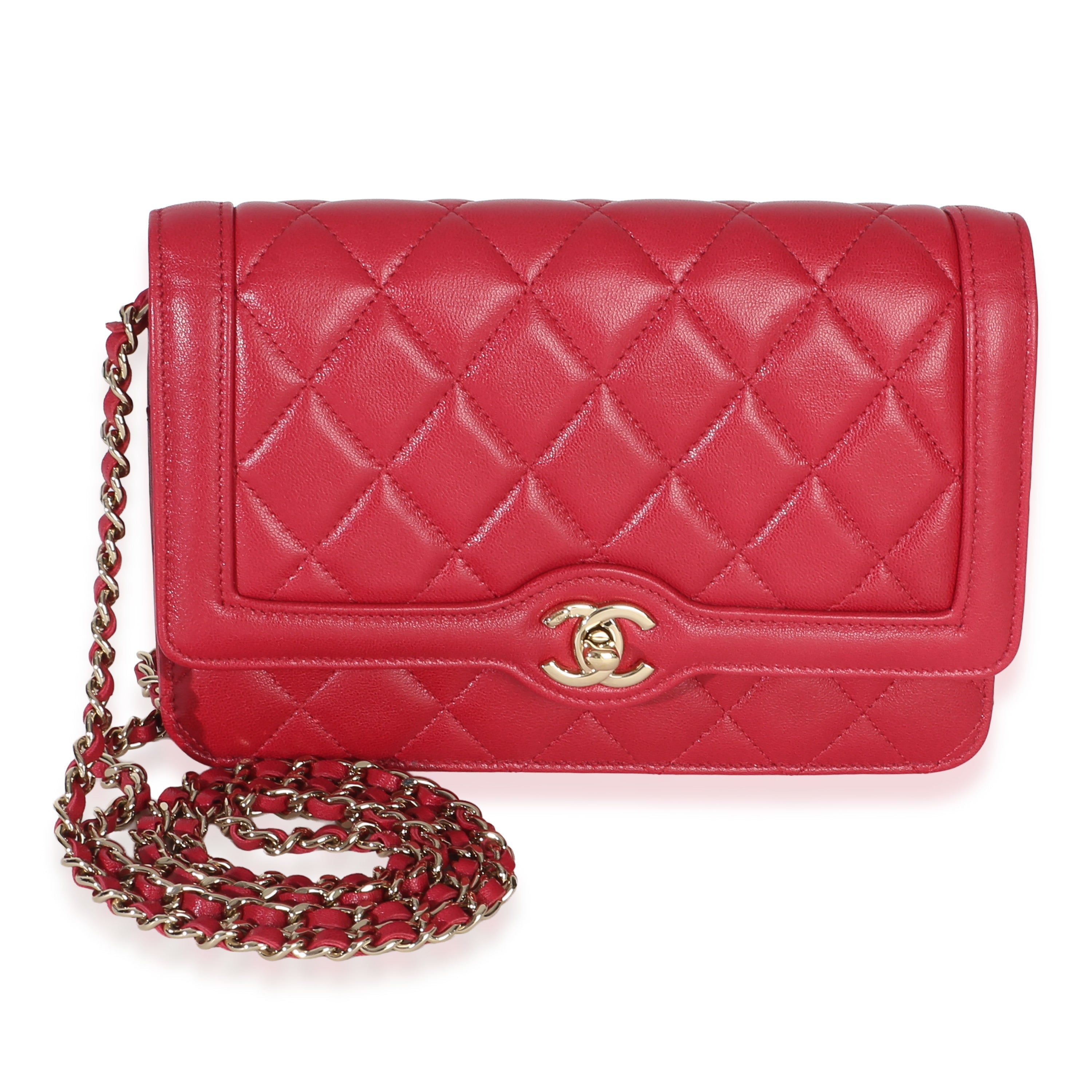 Red Quilted Lambskin Hold The Line CC Wallet On Chain