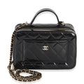 Black Quilted Patent Top Handle Vanity With Chain