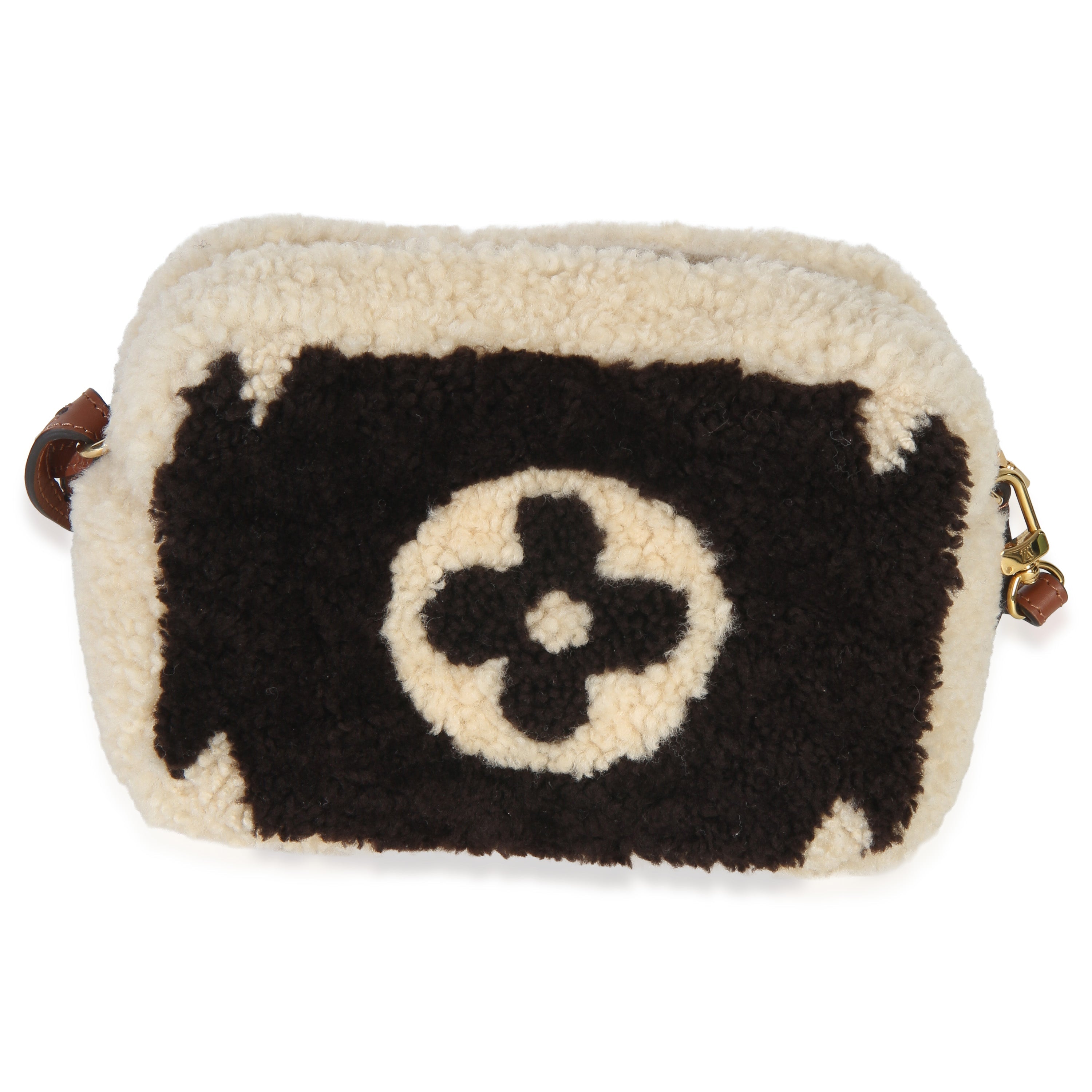 Brown Beige Monogram Teddy Fleece Beach Pouch