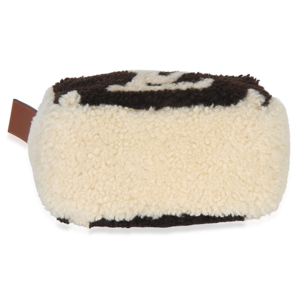 Brown Beige Monogram Teddy Fleece Beach Pouch