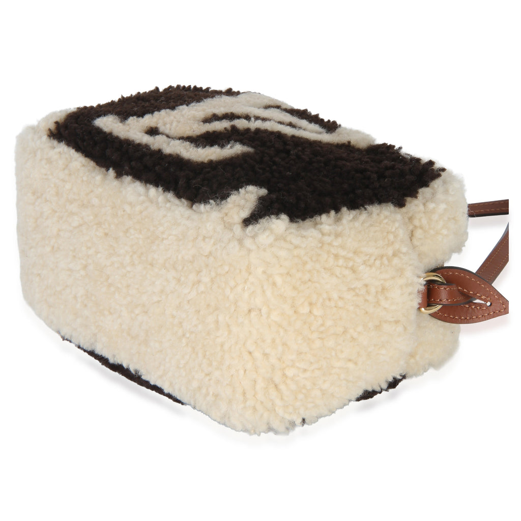 Brown Beige Monogram Teddy Fleece Beach Pouch