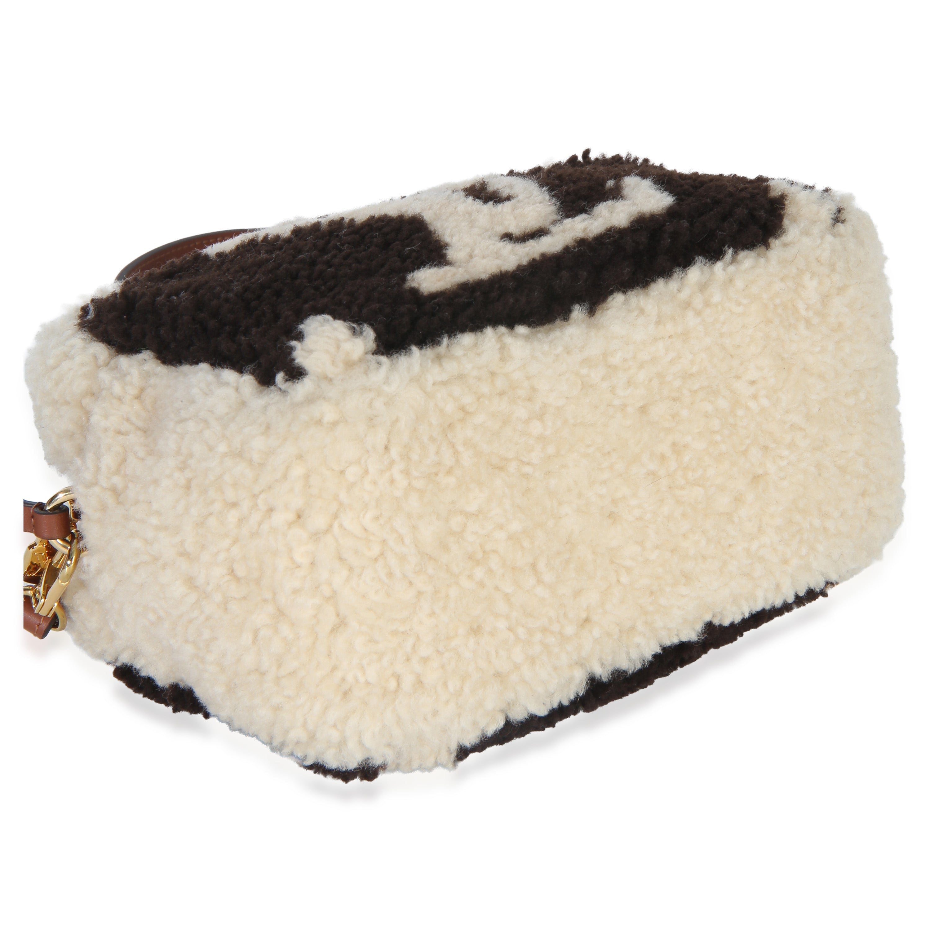 Brown Beige Monogram Teddy Fleece Beach Pouch