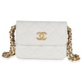 White Quilted Caviar Twist Your Buttons Coin Purse With Chain