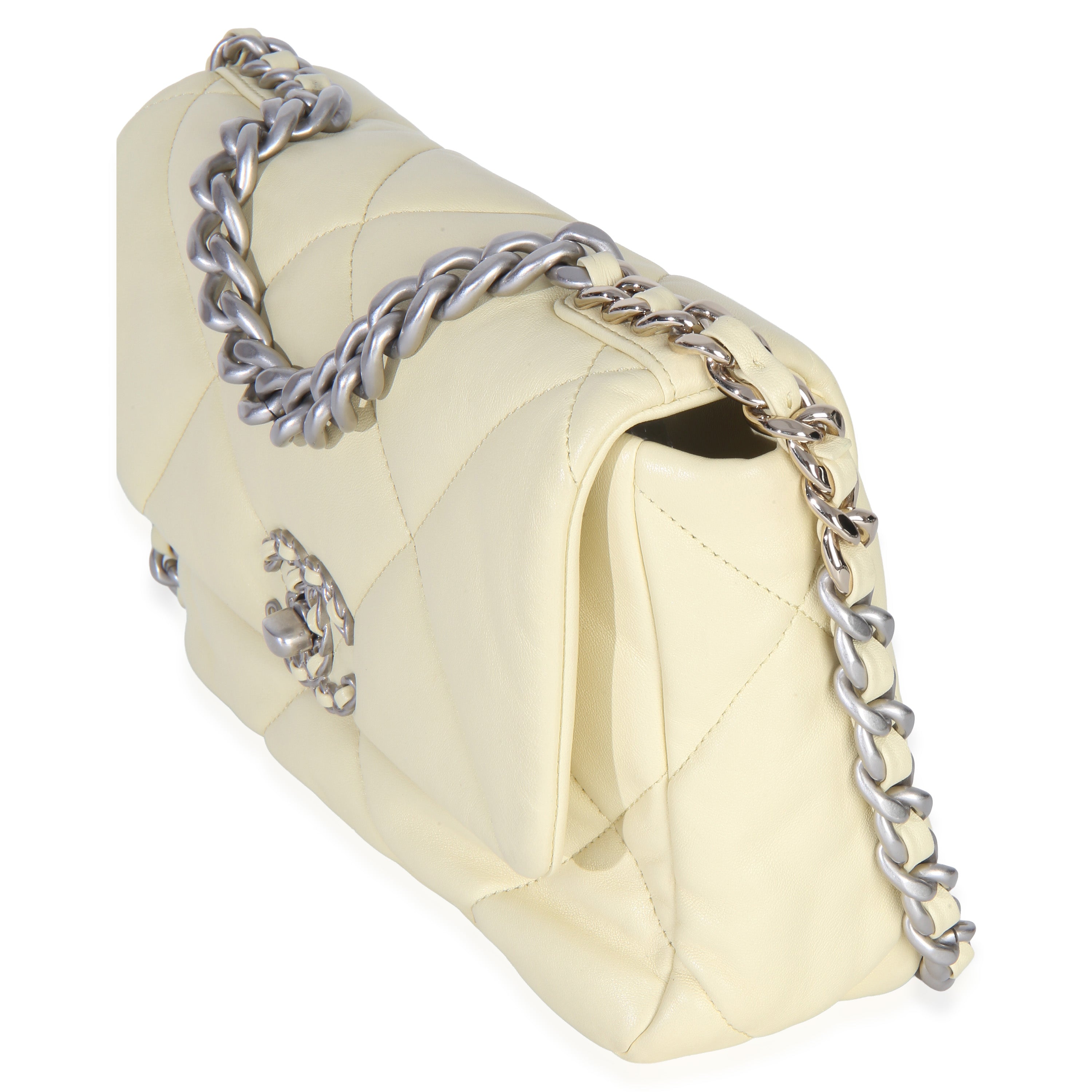 Light Yellow Quilted Lambskin Medium Chanel 19 Flap Bag