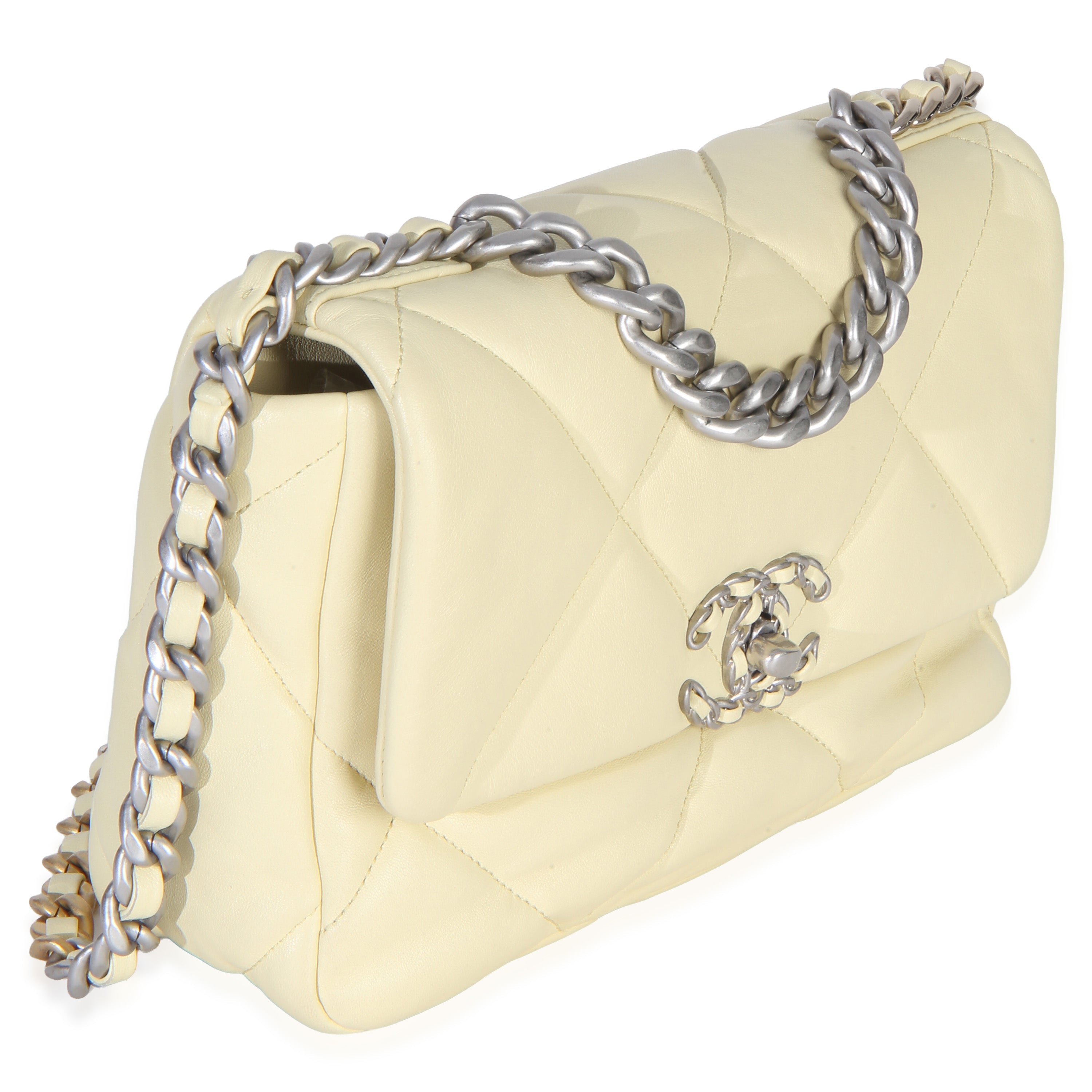 Light Yellow Quilted Lambskin Medium Chanel 19 Flap Bag