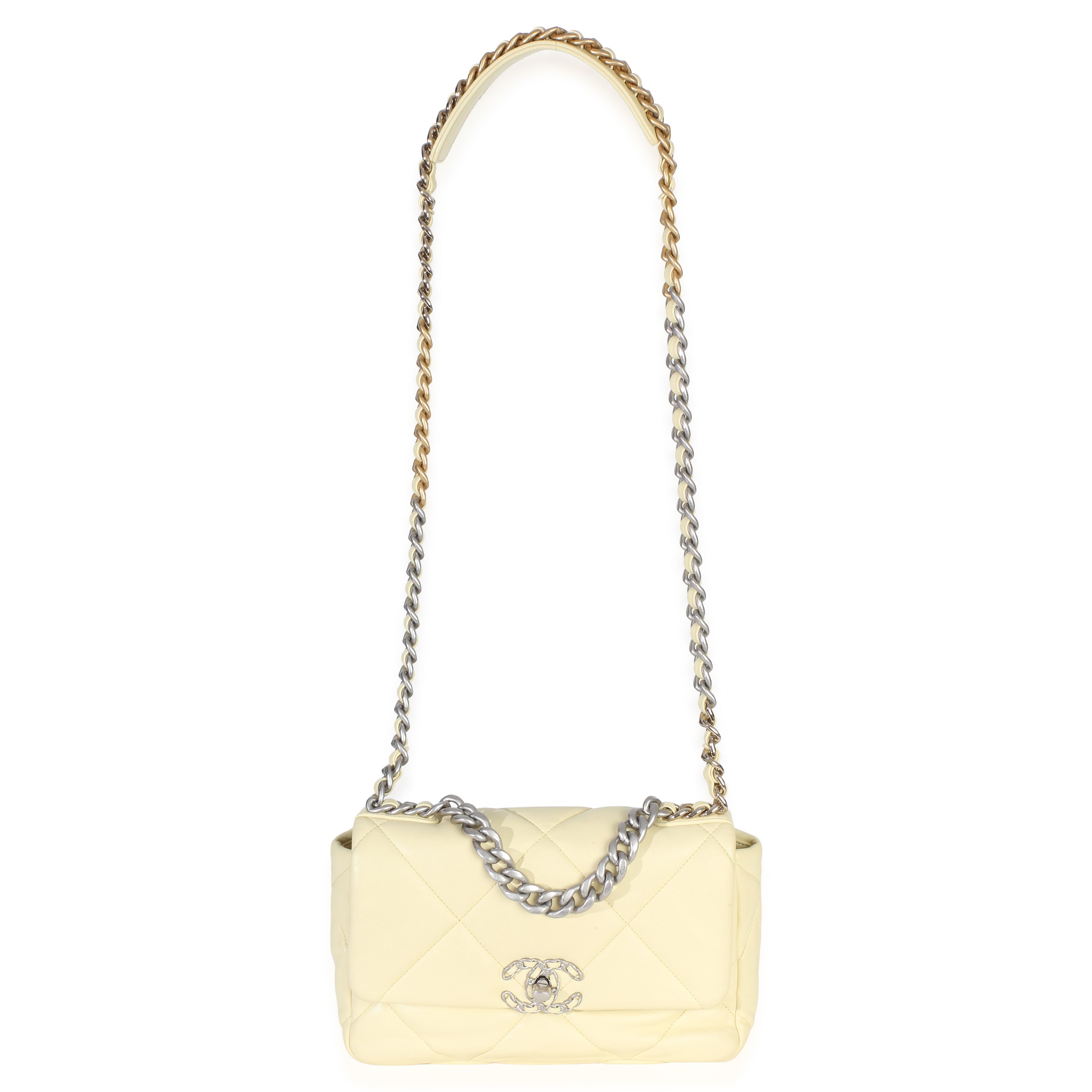 Light Yellow Quilted Lambskin Medium Chanel 19 Flap Bag
