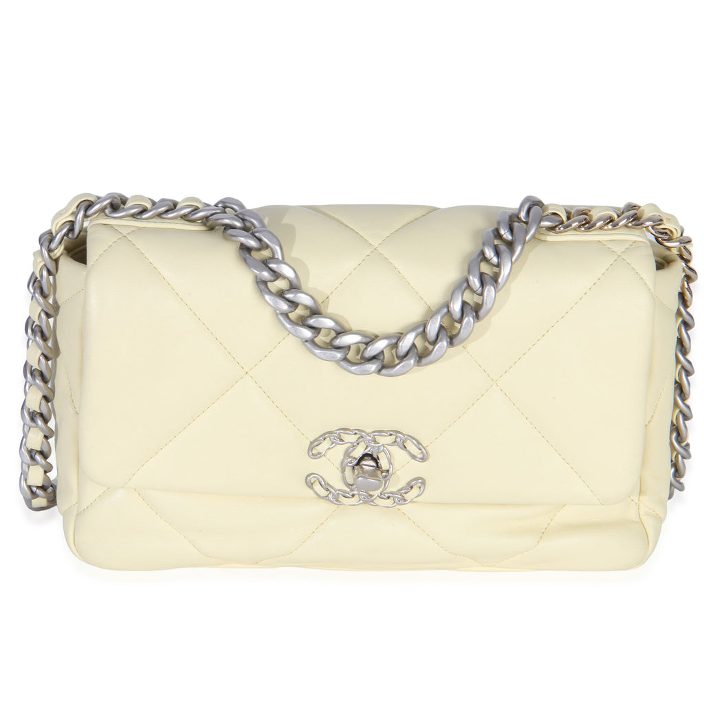 Light Yellow Quilted Lambskin Medium Chanel 19 Flap Bag
