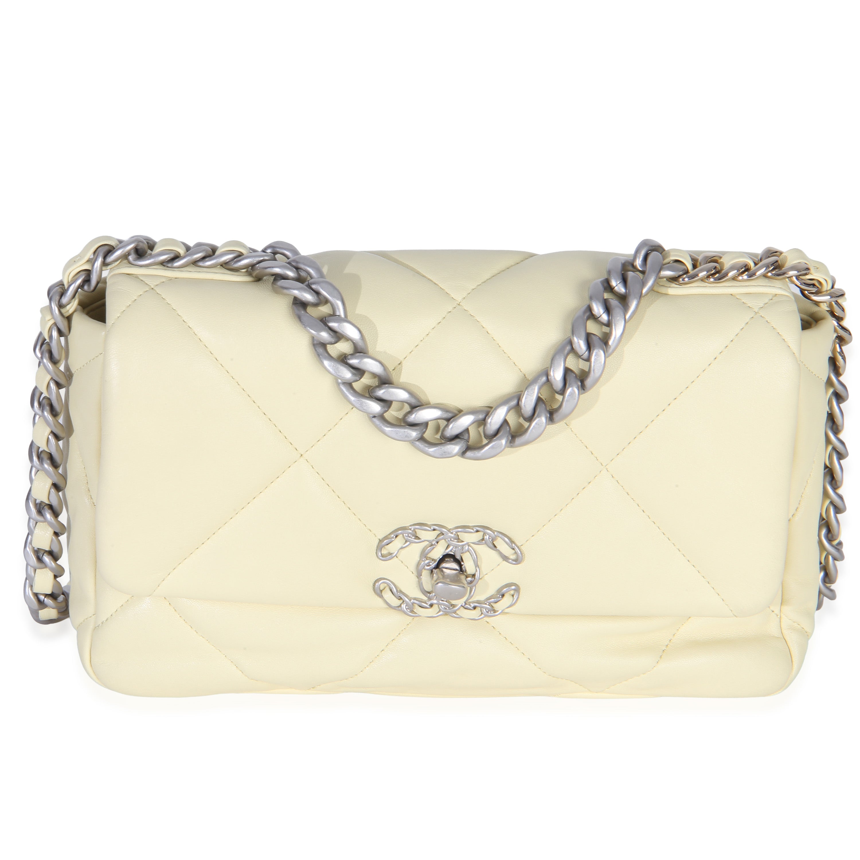 Light Yellow Quilted Lambskin Medium Chanel 19 Flap Bag