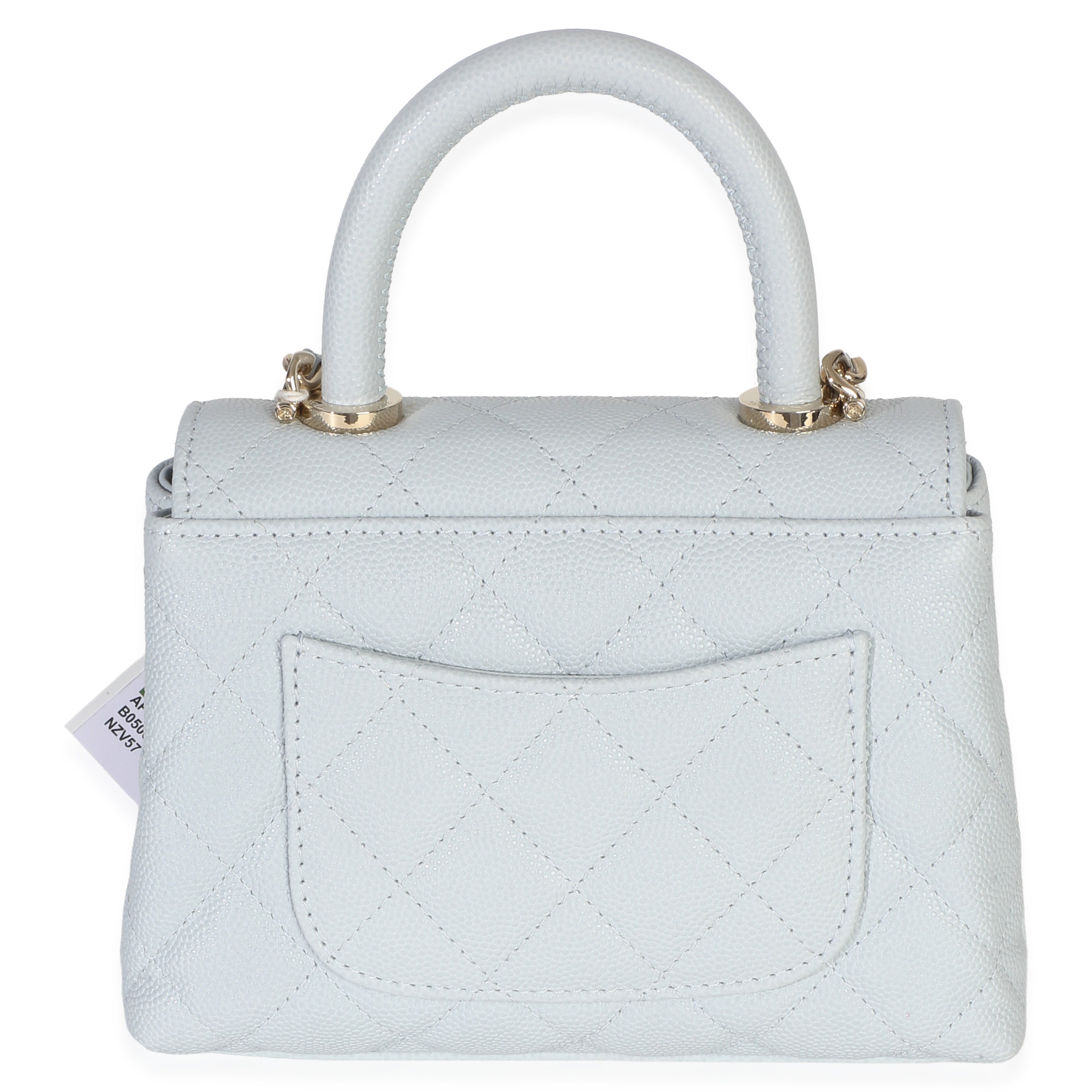 Light Blue Quilted Caviar Coco Handle Clutch With Chain Handbag