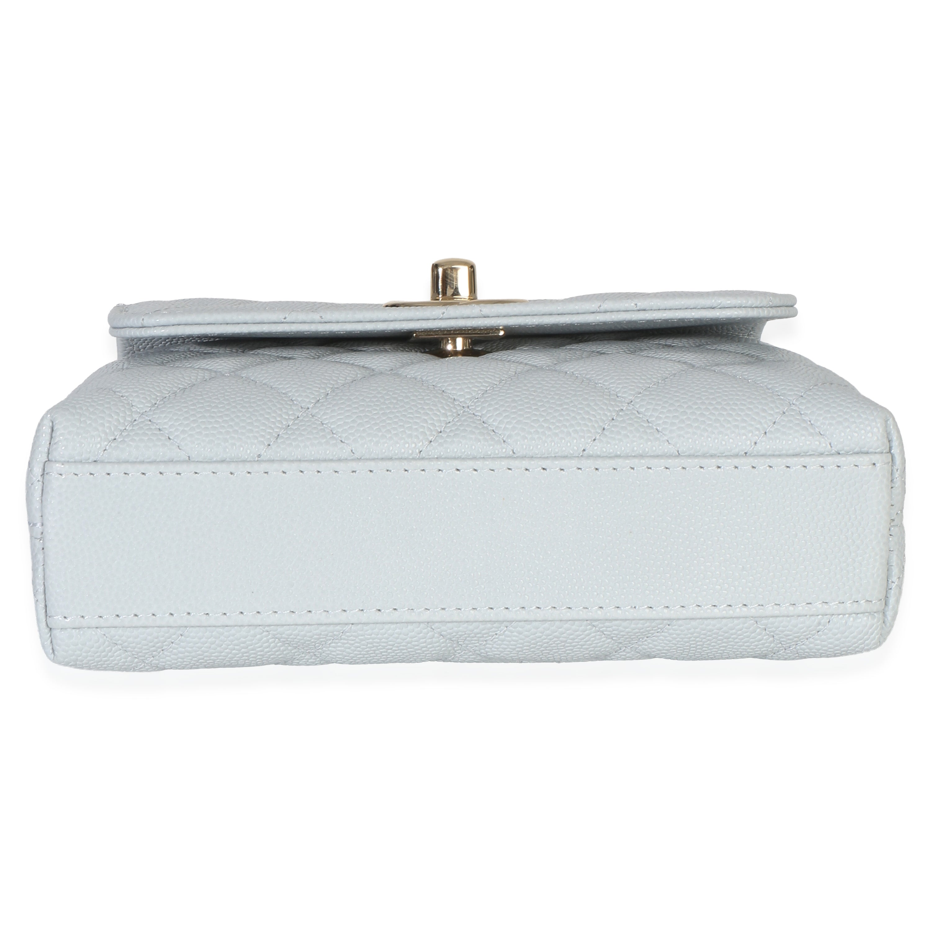 Light Blue Quilted Caviar Coco Handle Clutch With Chain Handbag