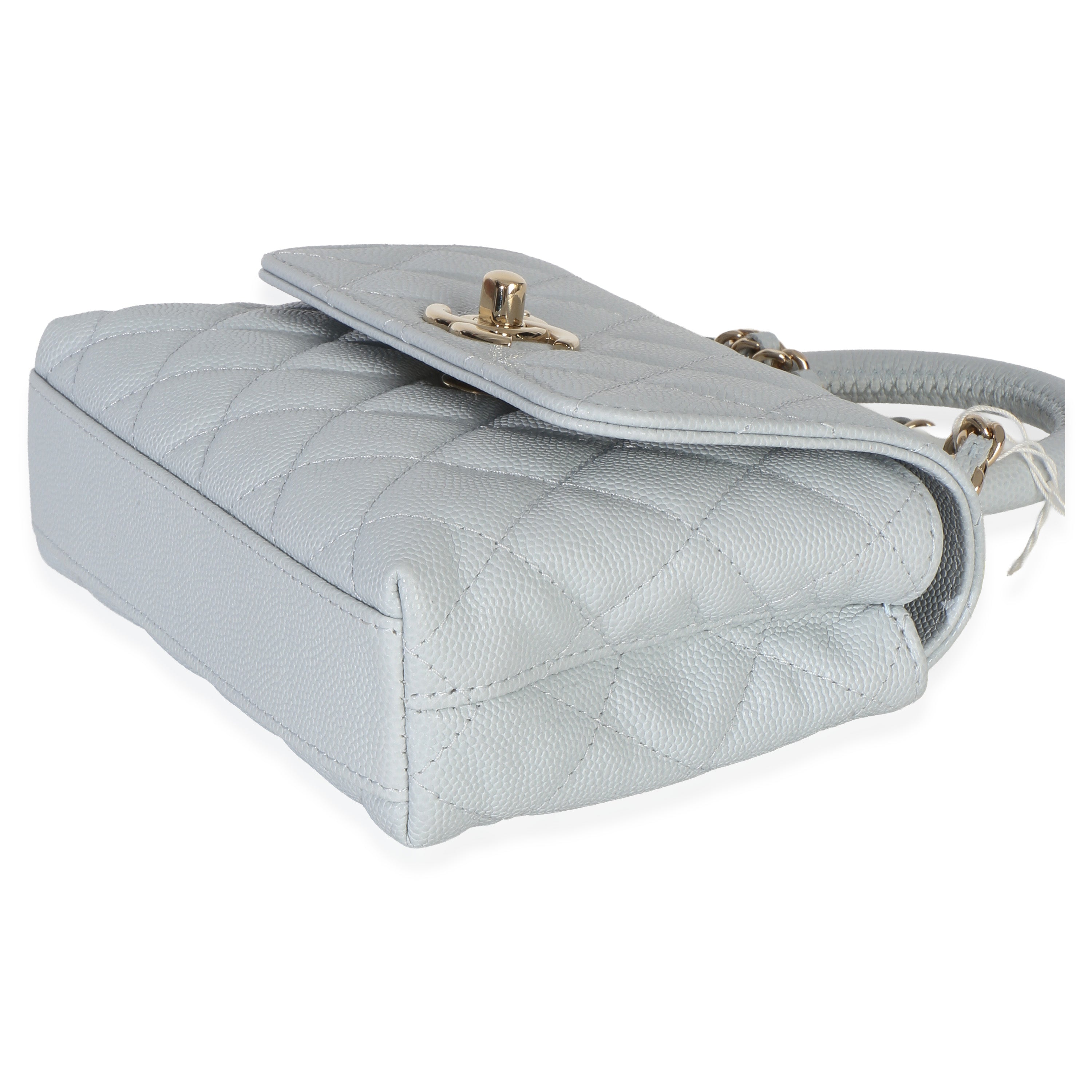 Light Blue Quilted Caviar Coco Handle Clutch With Chain Handbag