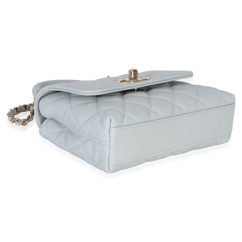 Light Blue Quilted Caviar Coco Handle Clutch With Chain Handbag