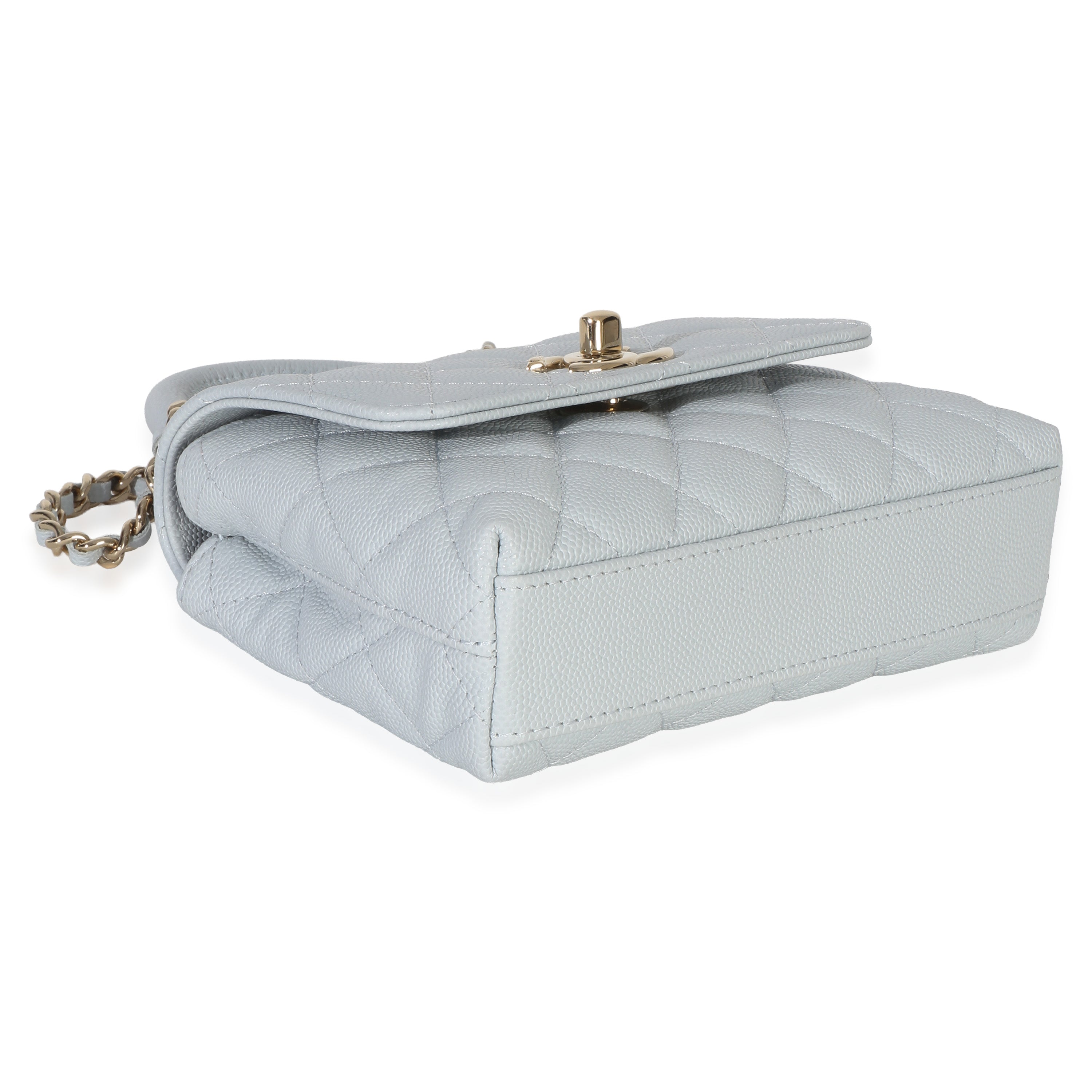 Light Blue Quilted Caviar Coco Handle Clutch With Chain Handbag