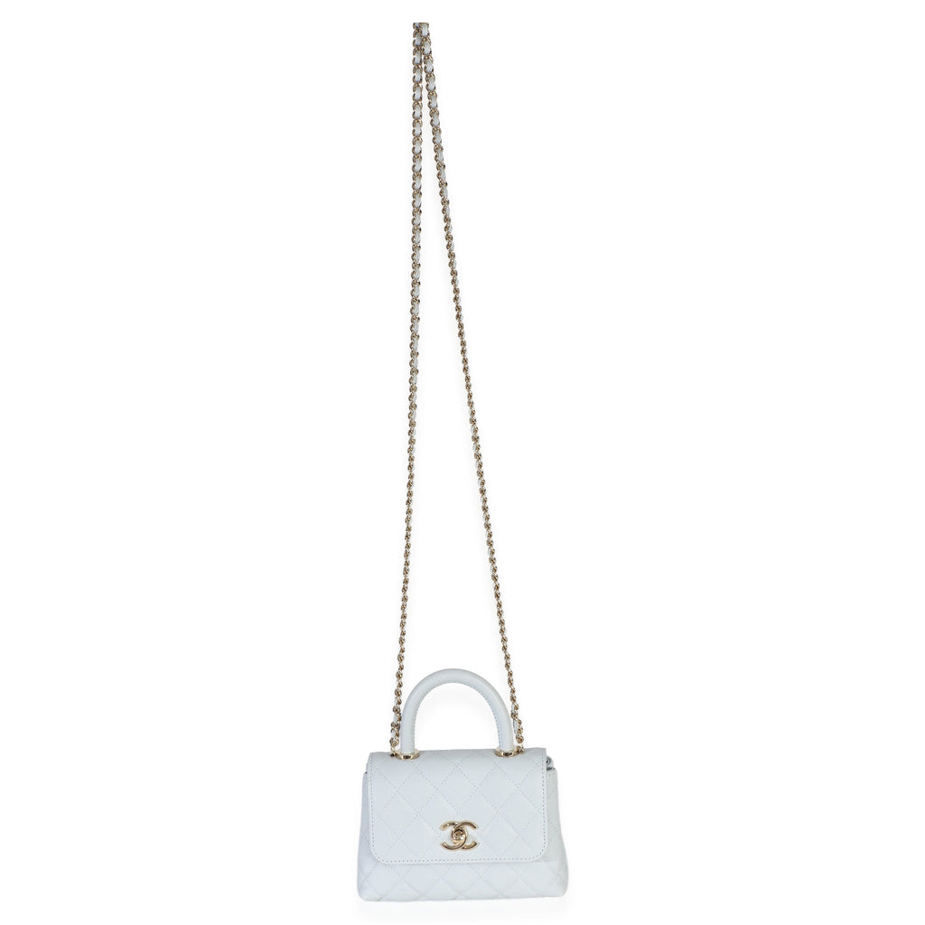 Light Blue Quilted Caviar Coco Handle Clutch With Chain Handbag