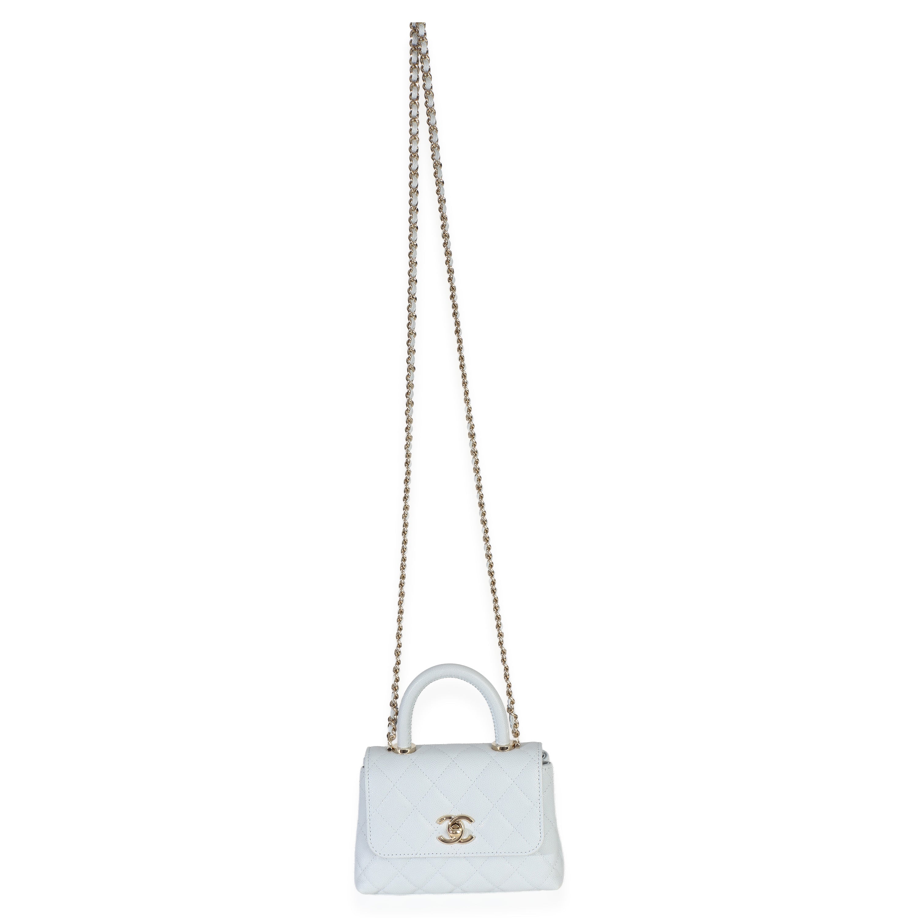 Light Blue Quilted Caviar Coco Handle Clutch With Chain Handbag