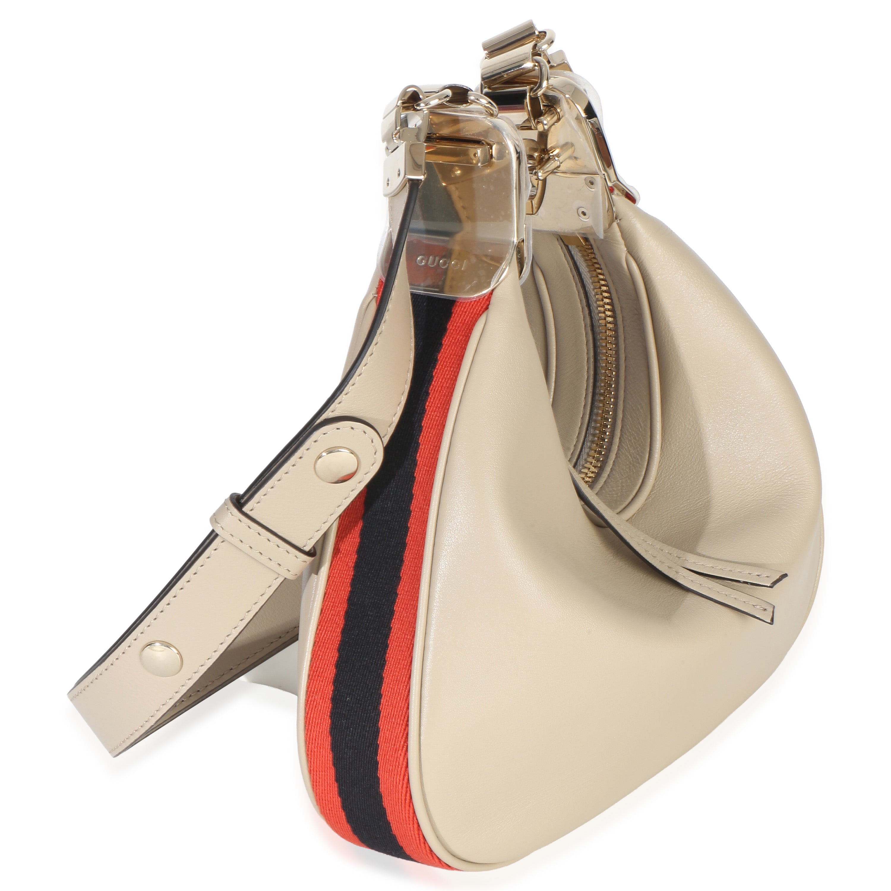 Beige Smooth Calfskin Web Small Attache Shoulder Bag