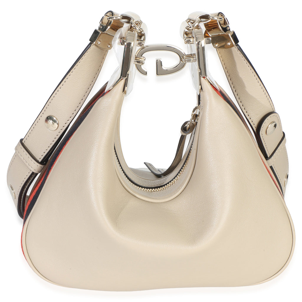 Beige Smooth Calfskin Web Small Attache Shoulder Bag