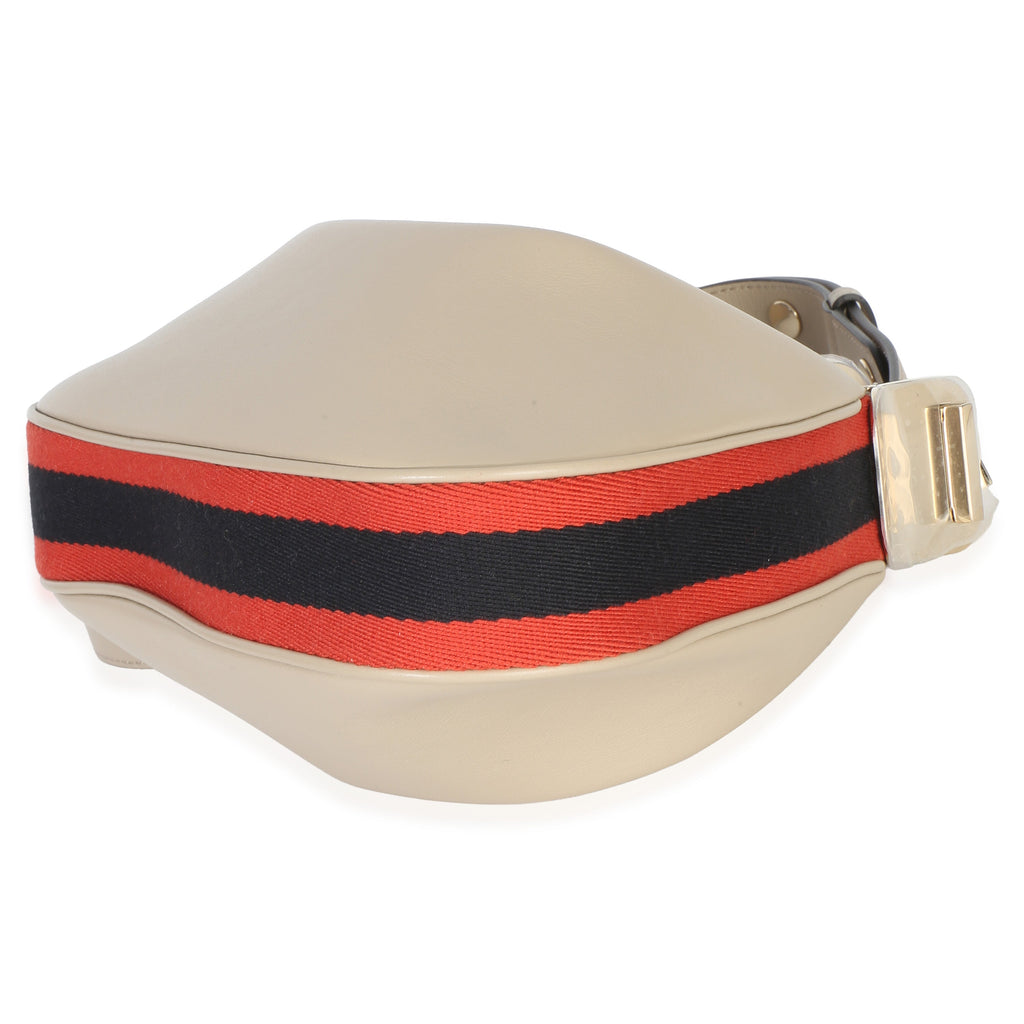 Beige Smooth Calfskin Web Small Attache Shoulder Bag