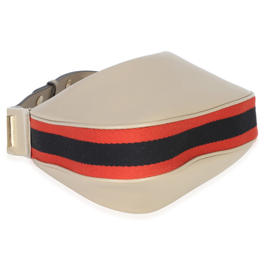 Beige Smooth Calfskin Web Small Attache Shoulder Bag