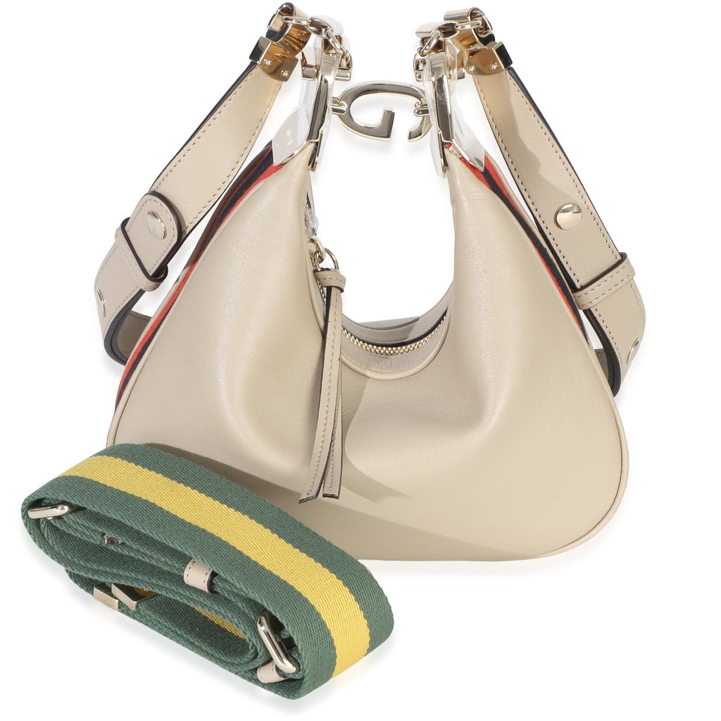 Beige Smooth Calfskin Web Small Attache Shoulder Bag