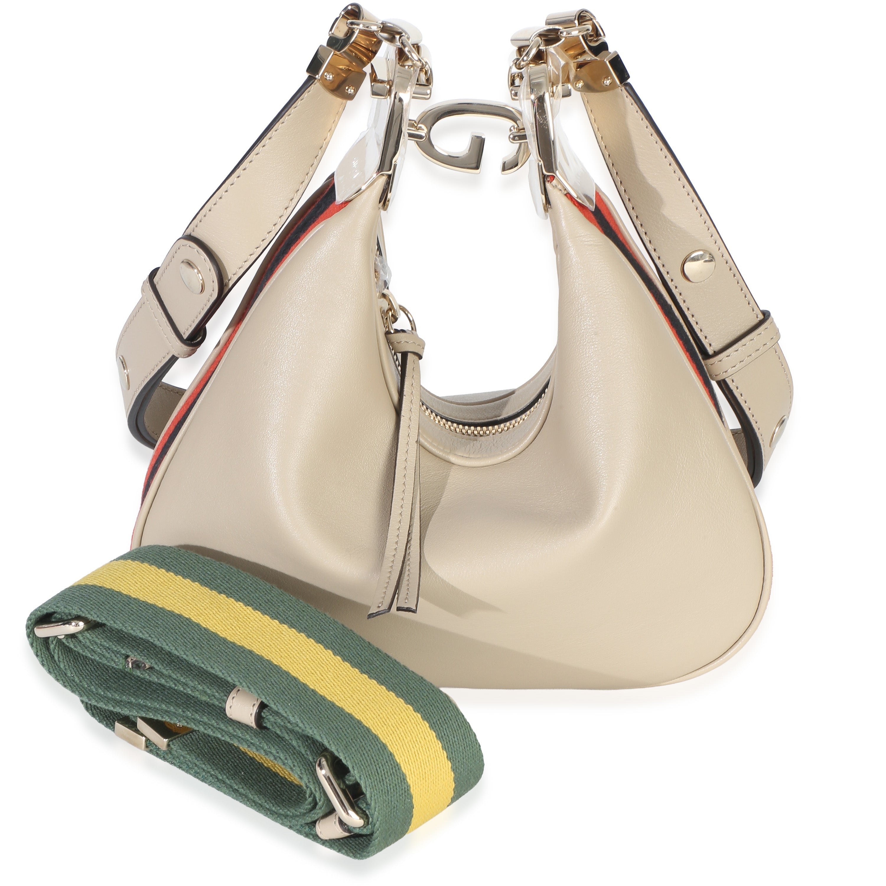 Beige Smooth Calfskin Web Small Attache Shoulder Bag