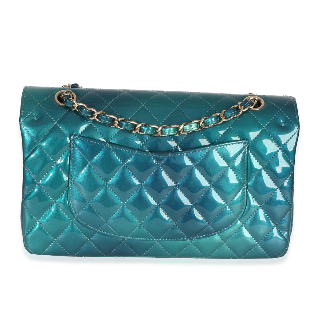 Green Blue Shaded Quilted Patent Medium Classic Double Flap Bag
