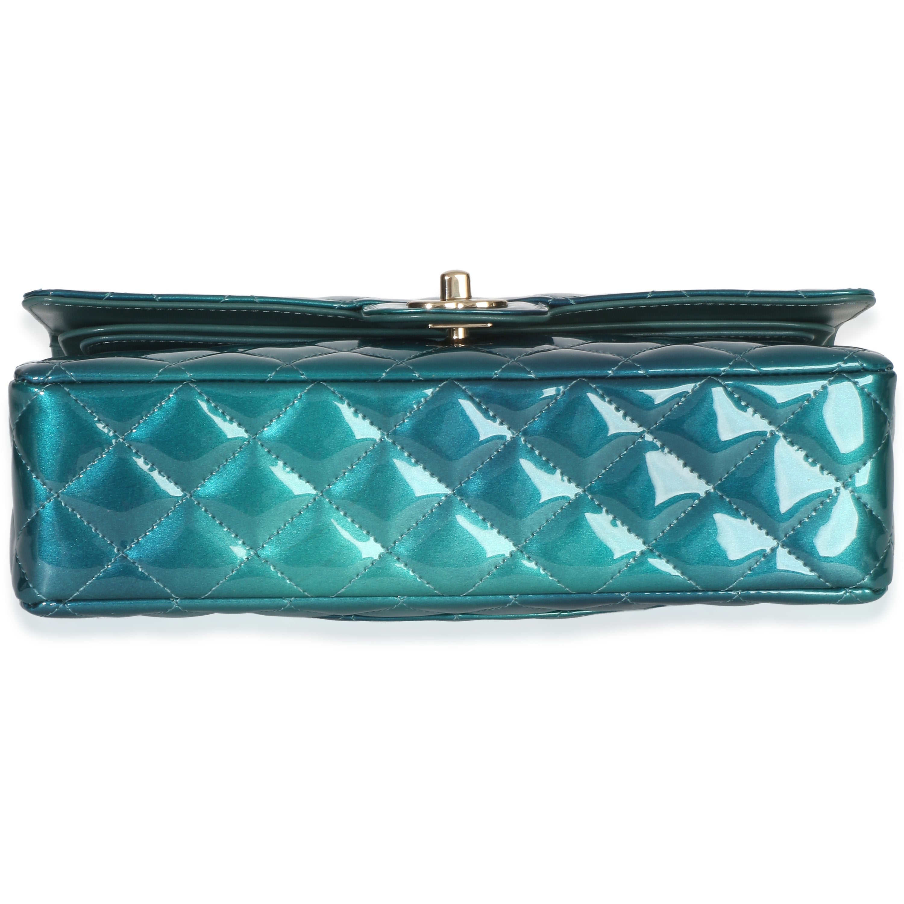Green Blue Shaded Quilted Patent Medium Classic Double Flap Bag