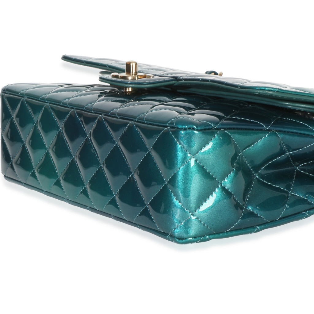 Green Blue Shaded Quilted Patent Medium Classic Double Flap Bag