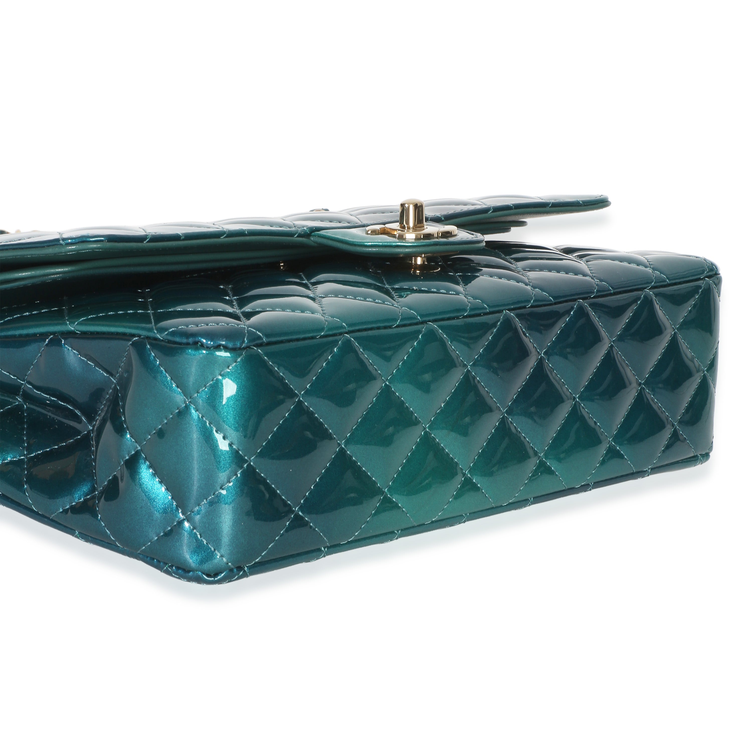 Green Blue Shaded Quilted Patent Medium Classic Double Flap Bag