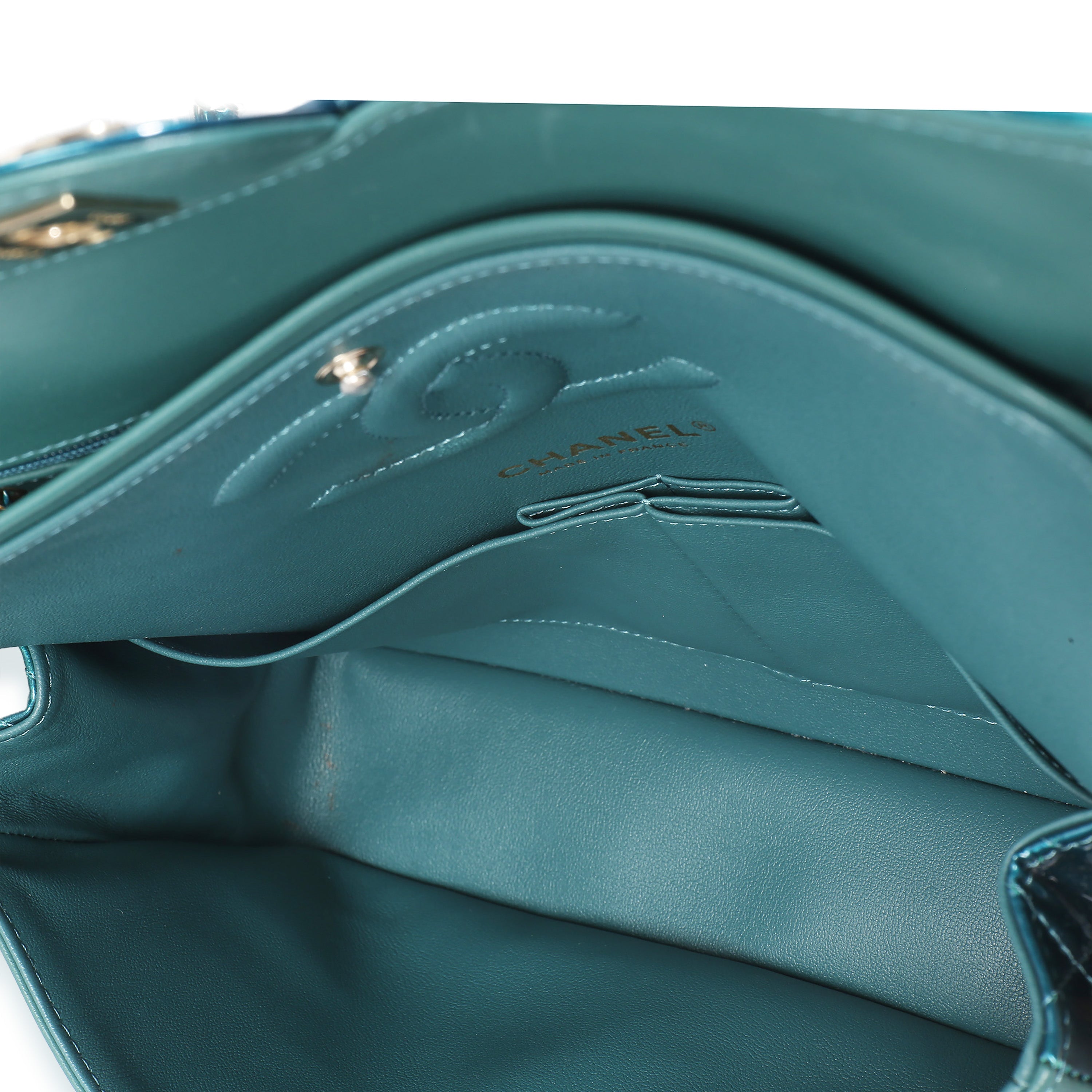 Green Blue Shaded Quilted Patent Medium Classic Double Flap Bag