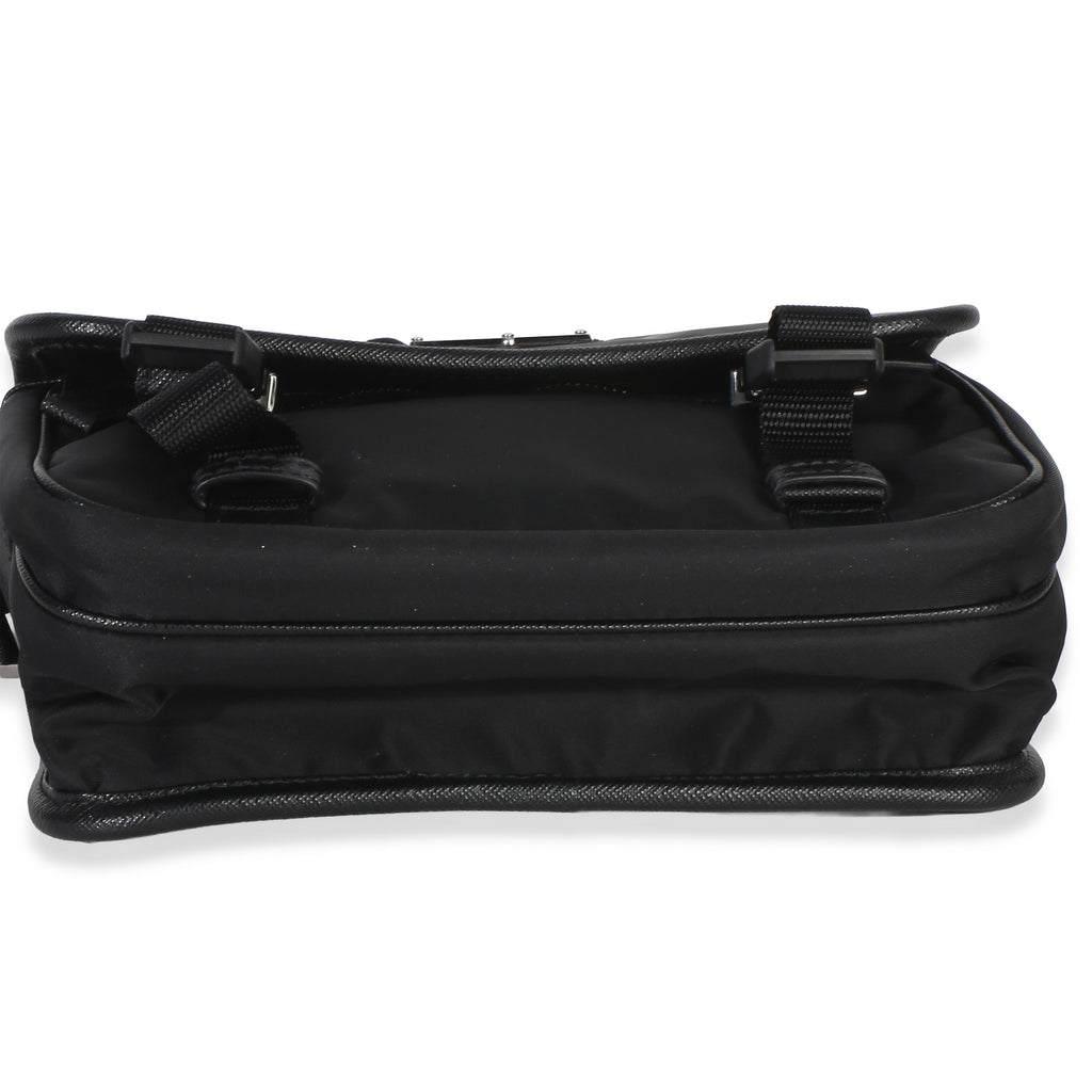 Black Re-Nylon Saffiano Double Buckle Messenger Bag