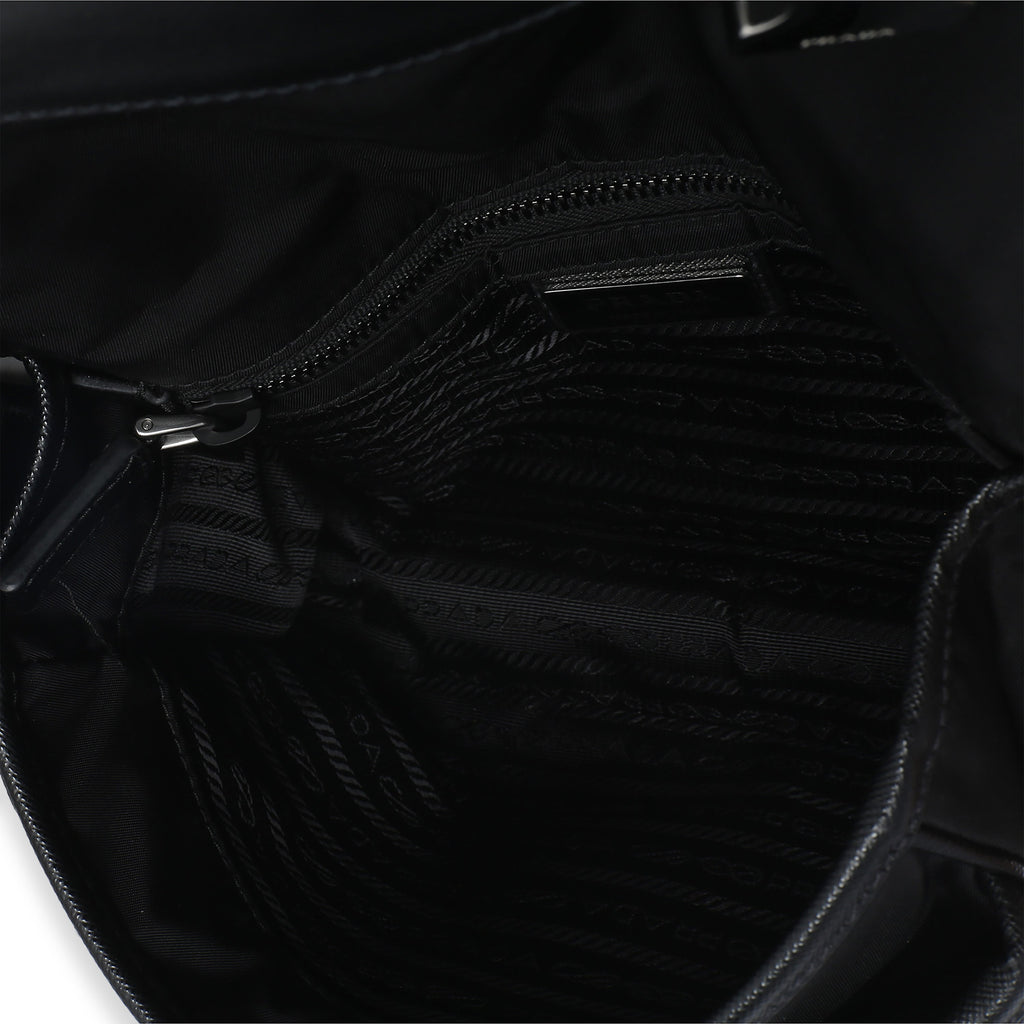 Black Re-Nylon Saffiano Double Buckle Messenger Bag