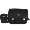 Black Re-Nylon Saffiano Double Buckle Messenger Bag