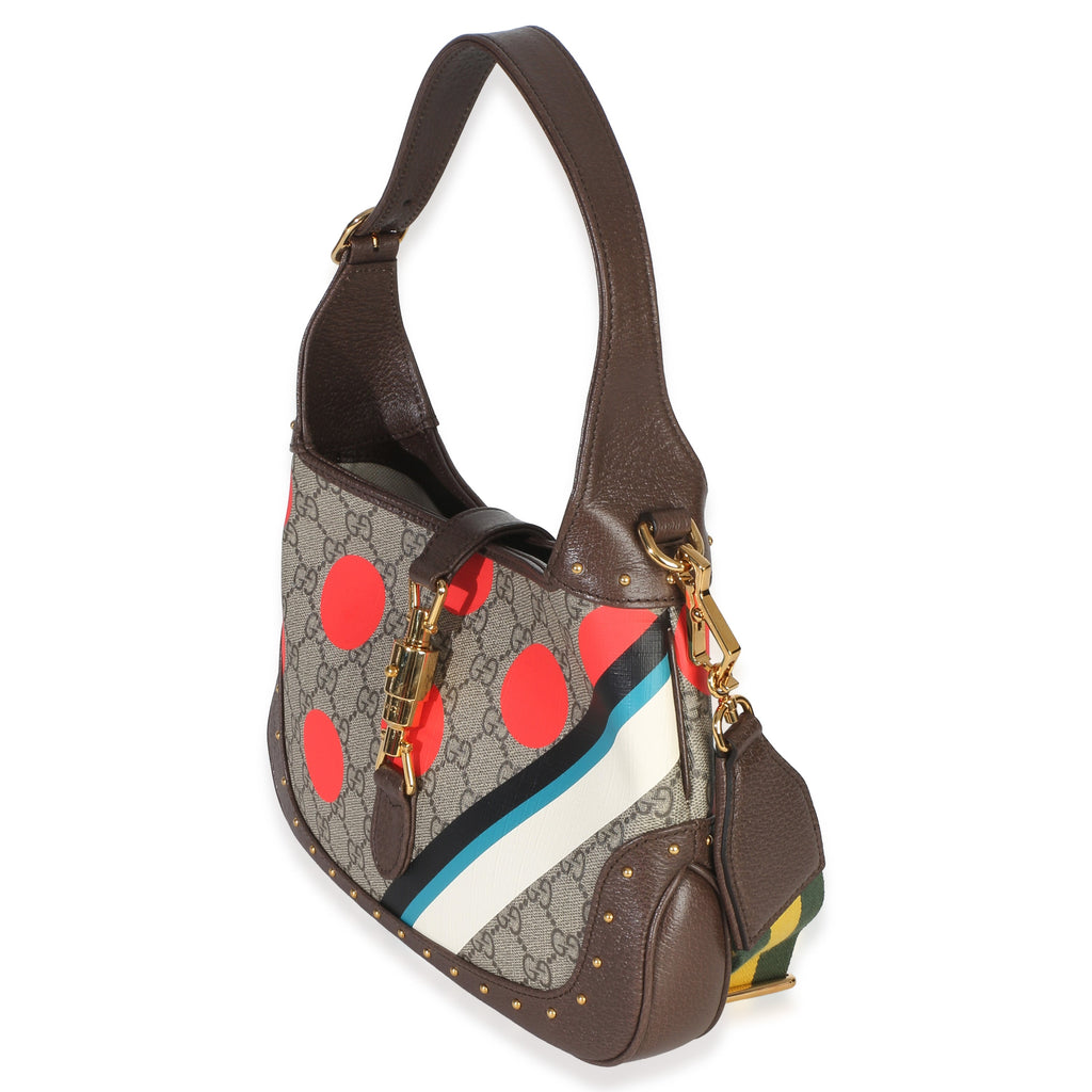 Beige GG Supreme Monogram Canvas Web Geometric Studded Small Jackie 1961 H