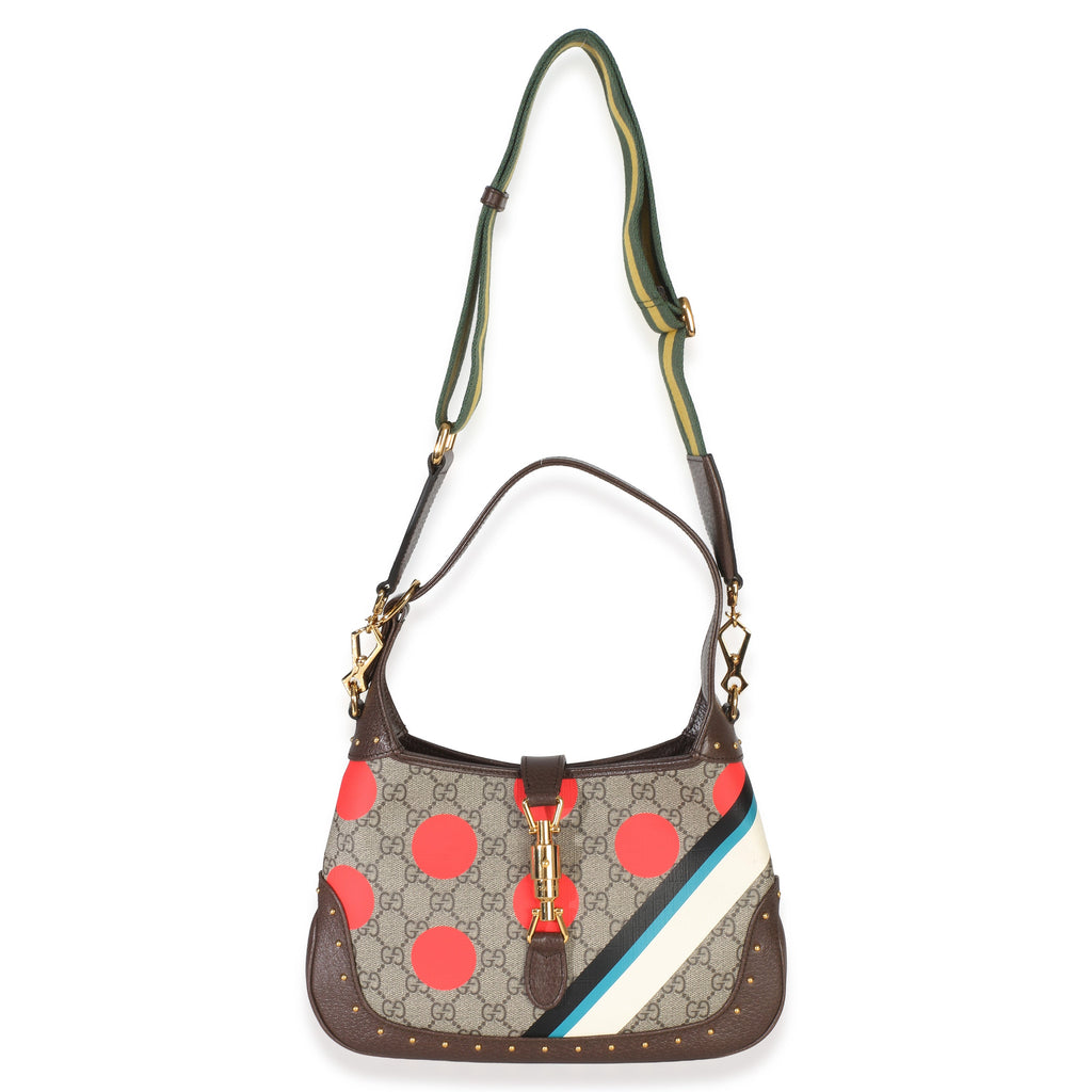 Beige GG Supreme Monogram Canvas Web Geometric Studded Small Jackie 1961 H