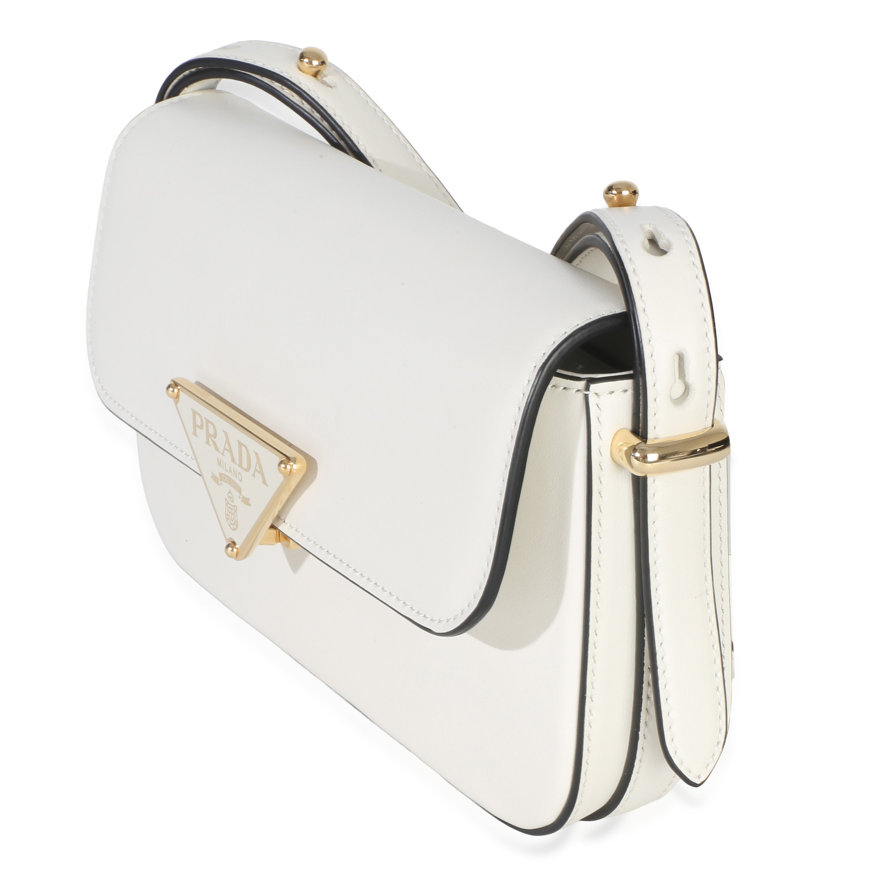 White Smooth Calfskin Triangle Logo Flap Bag