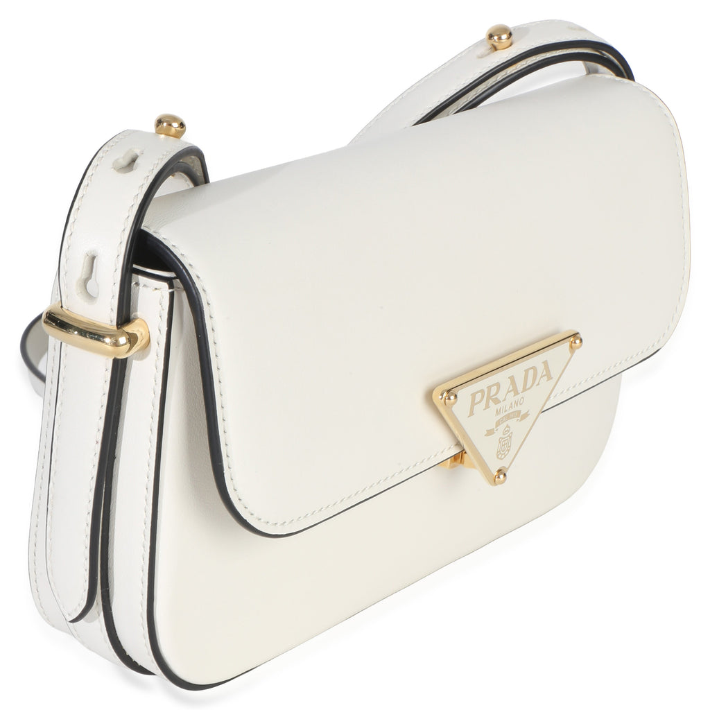 White Smooth Calfskin Triangle Logo Flap Bag
