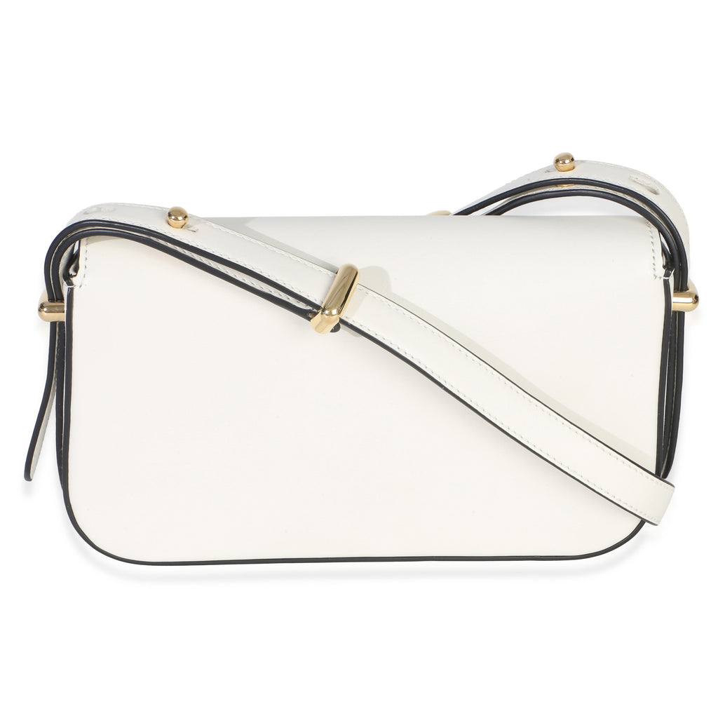 White Smooth Calfskin Triangle Logo Flap Bag