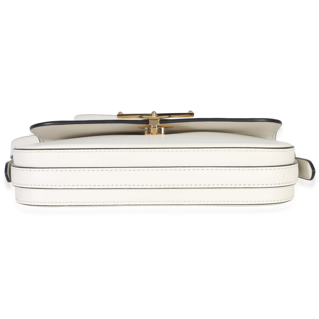 White Smooth Calfskin Triangle Logo Flap Bag
